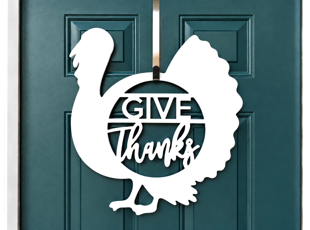 Give Thanks Thanksgiving Turkey Front Door Hanger - Fall Autumn porch decor