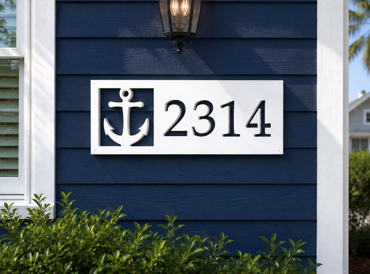 nautical anchor house number sign, weatherproof PVC anchor address sign