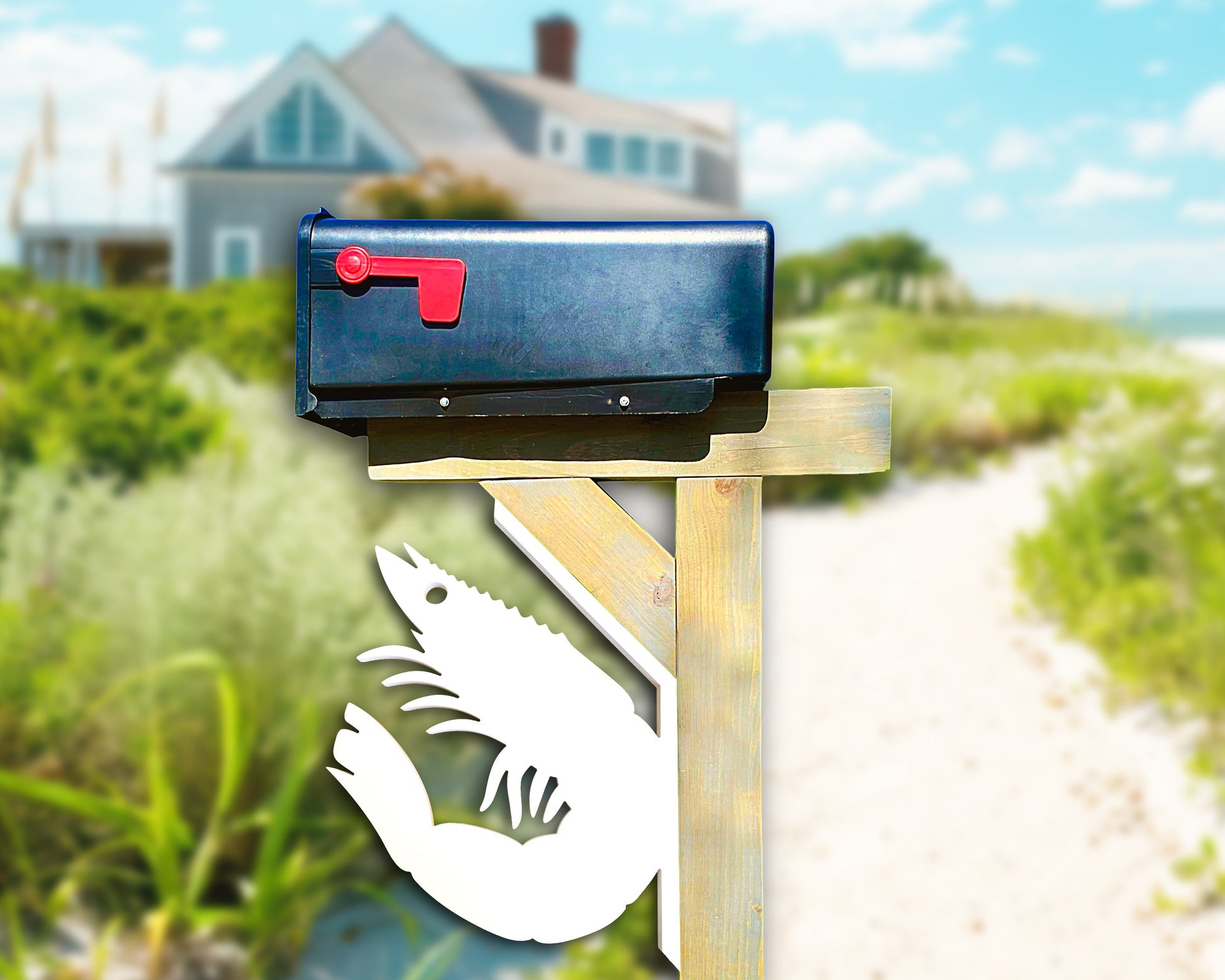 shrimp mailbox bracket, mailbox shrimp art for river home or coastal home