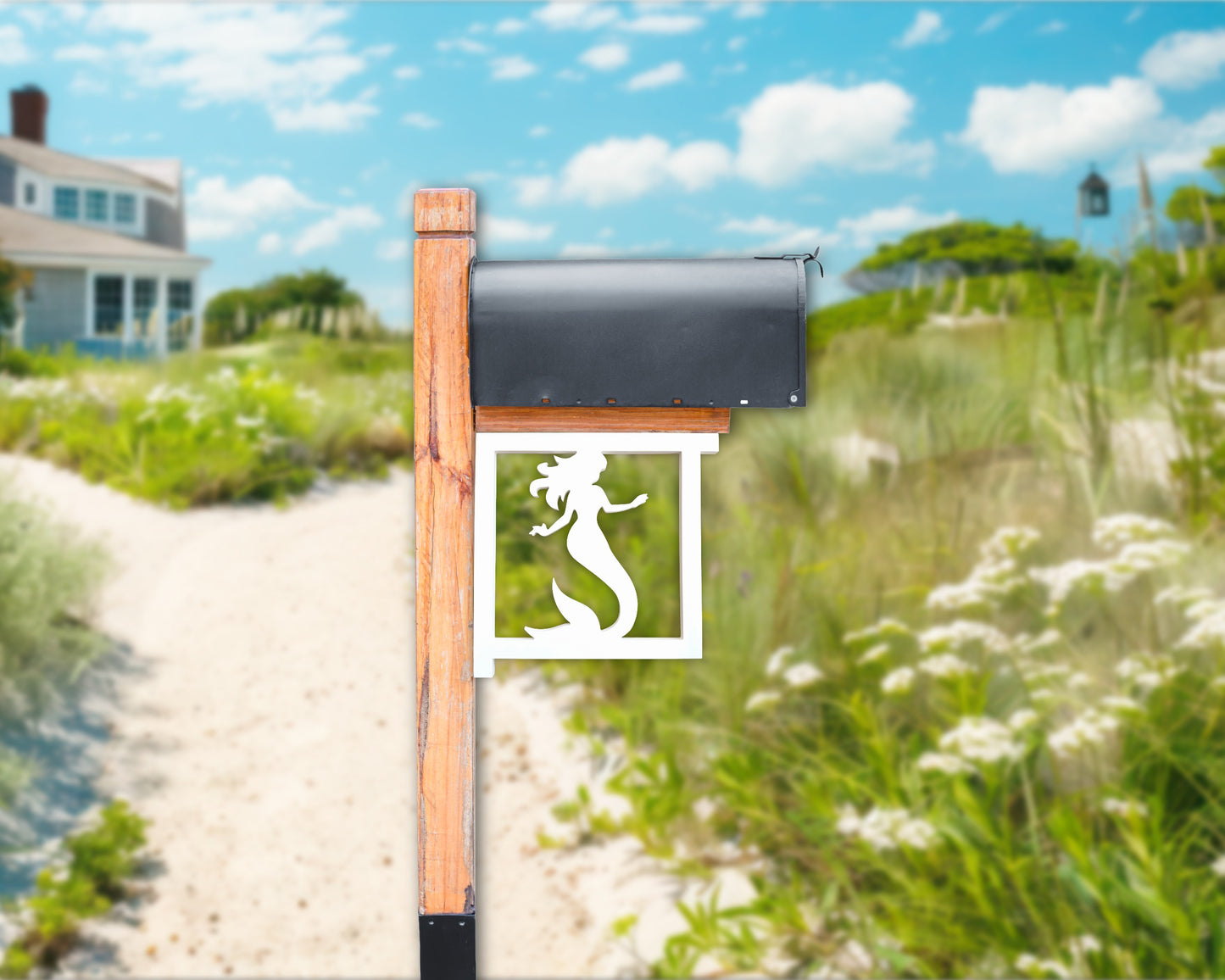 Mermaid Mailbox Bracket – Nautical Beach House Coastal Mailbox Accent (90 Degree Posts)