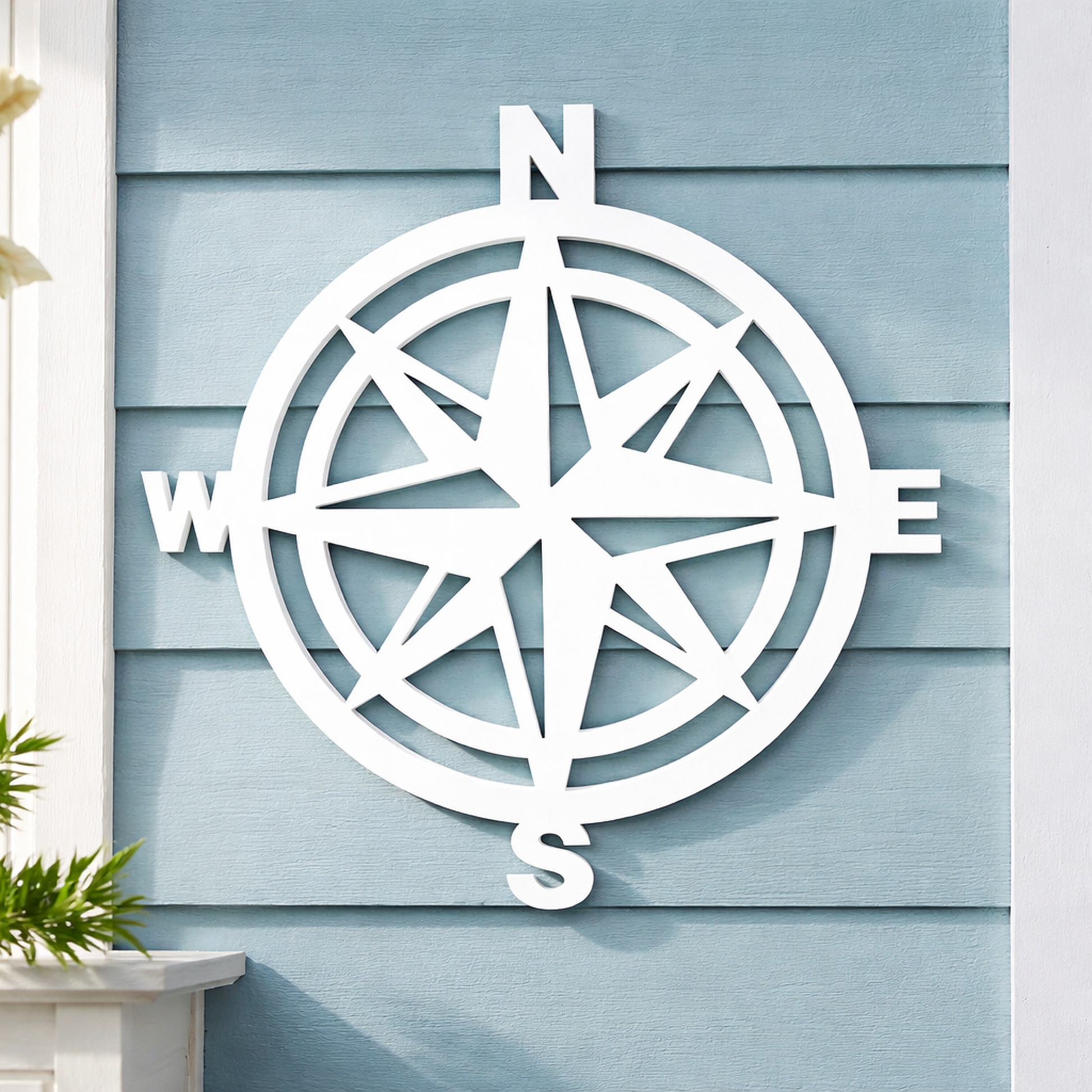 compass rose nautical wall art sign, outdoor compass star wall art for coastal beach house