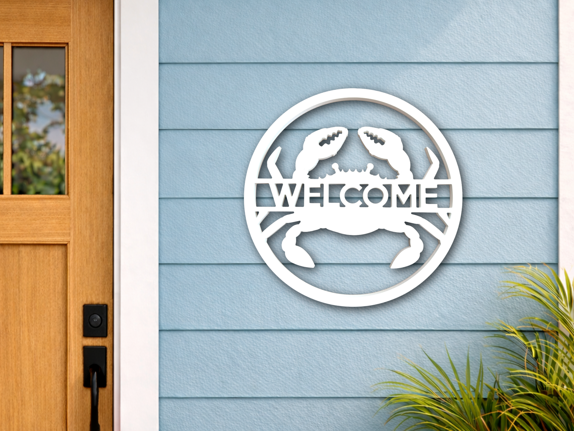 custom crab welcome sign for coastal home