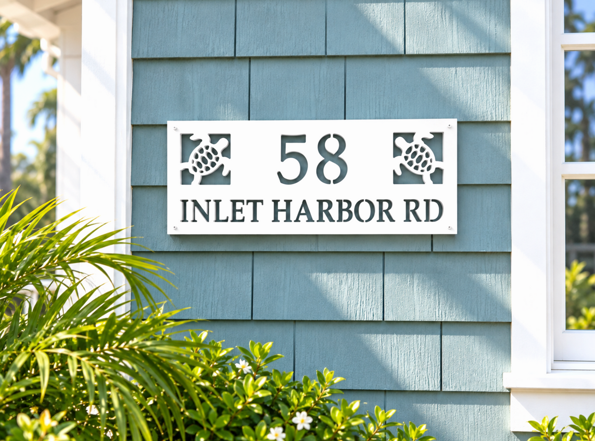sea turtle house number address sign with street name