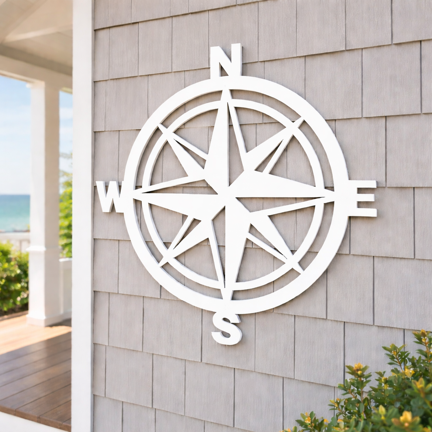 compass rose wall art sign, weatherproof outdoor nautical beach house sign