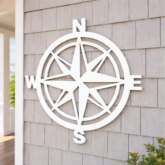 compass rose wall art sign, weatherproof outdoor nautical beach house decor