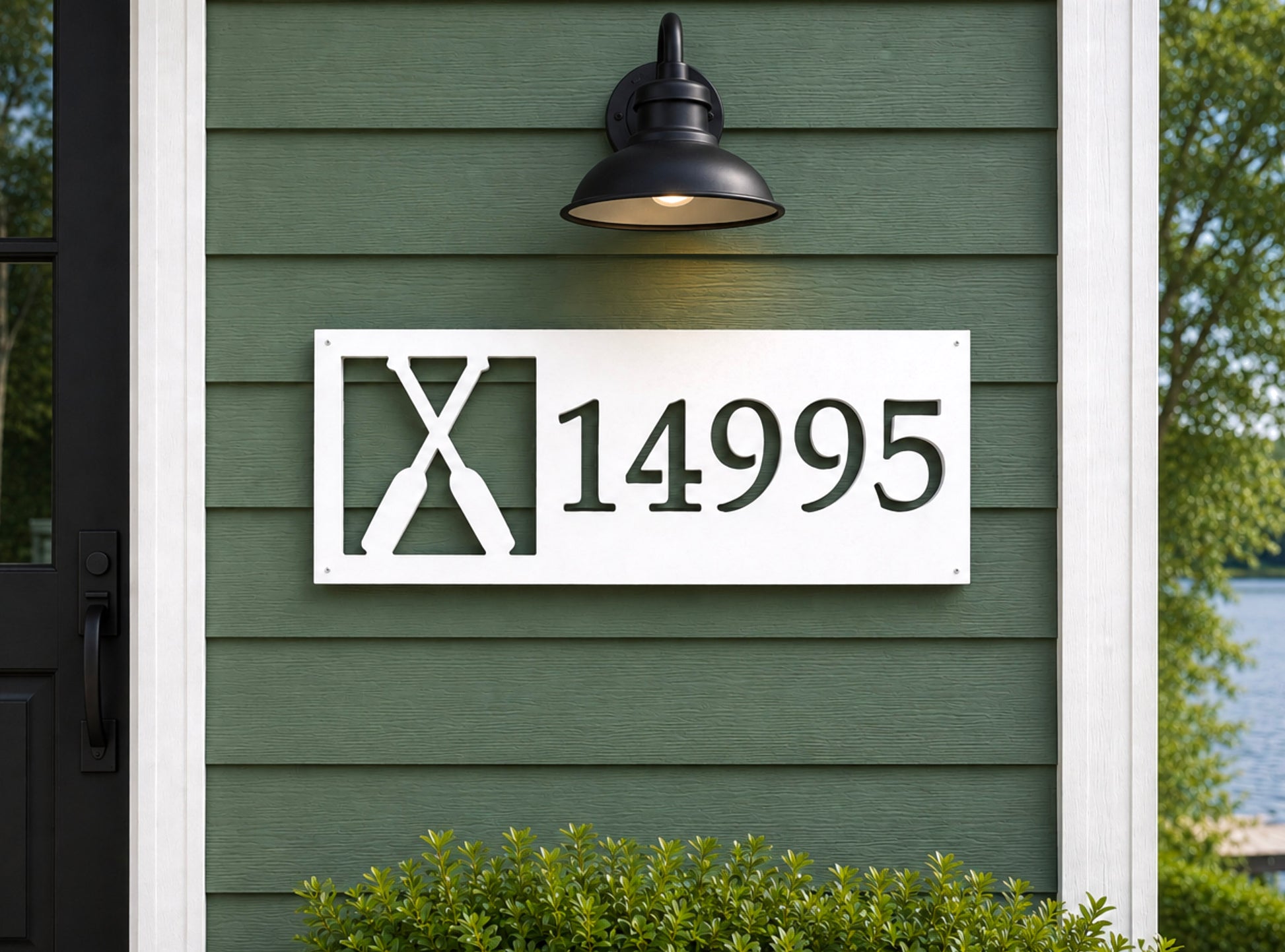 crossed paddles canoe oars address sign for lake house or river home