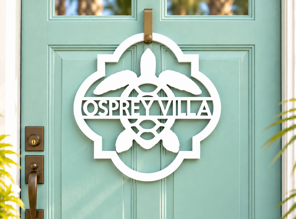 personalized sea turtle front door hanger, weatherproof PVC coastal beach house welcome sign for front door