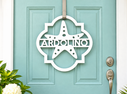custom starfish front door hanger for coastal beach house porch welcome sign