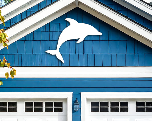 large outdoor dolphin wall art, coastal beach house exterior dolphin decor