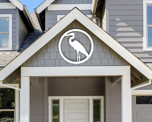 large heron bird wall art sign, outdoor coastal beach house decor, egret art
