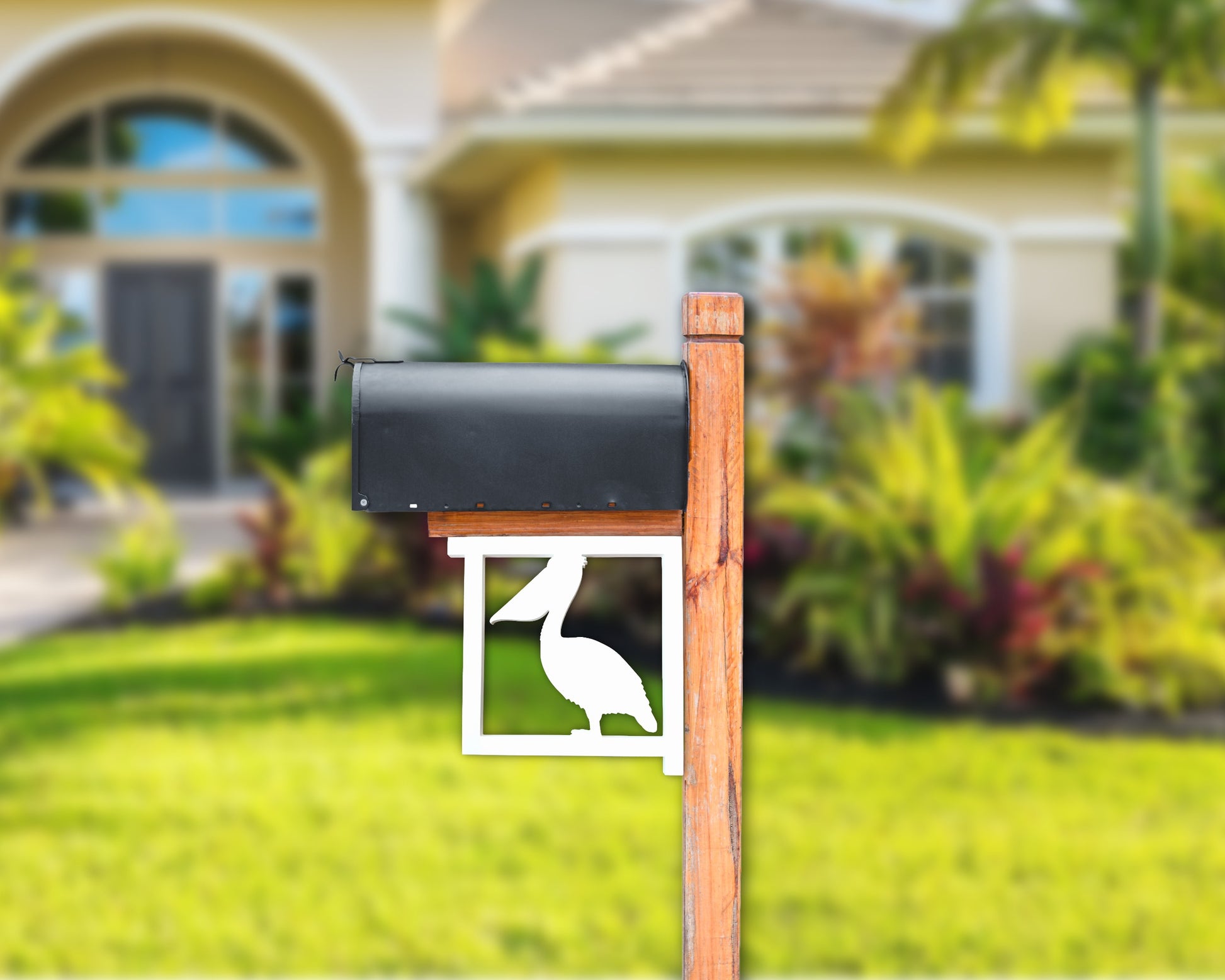 pelican bird mailbox bracket, outdoor coastal home bird decor
