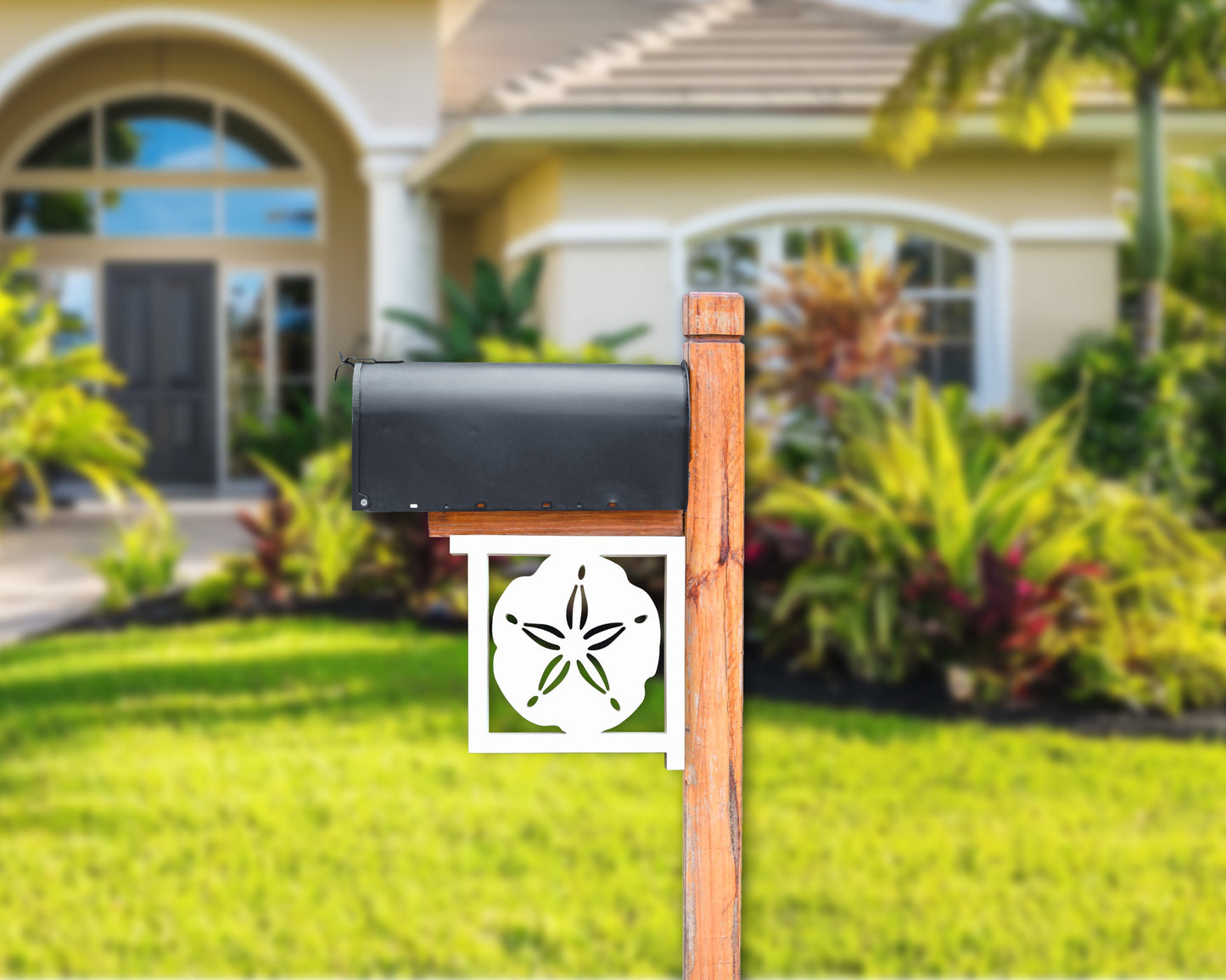Sand Dollar Mailbox Bracket – Nautical Beach House Coastal Mailbox Accent (90 Degree Posts)