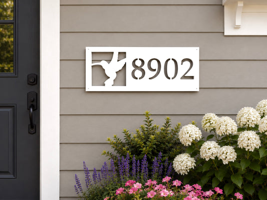 hummingbird house number address sign, outdoor garden home decor, weatherproof PVC bird address sign, cottage decor