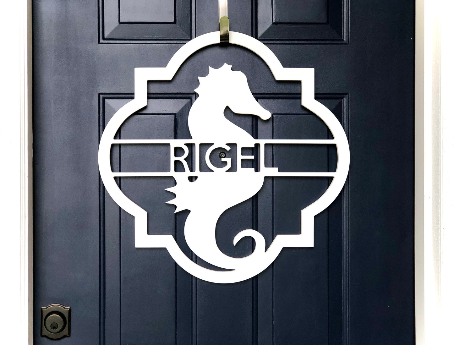 Seahorse Name Sign, Weatherproof Outdoor Coastal Beach House Sign, Summer Wreath for Front Door, Coastal Home Decor, Seahorse Nursery Decor