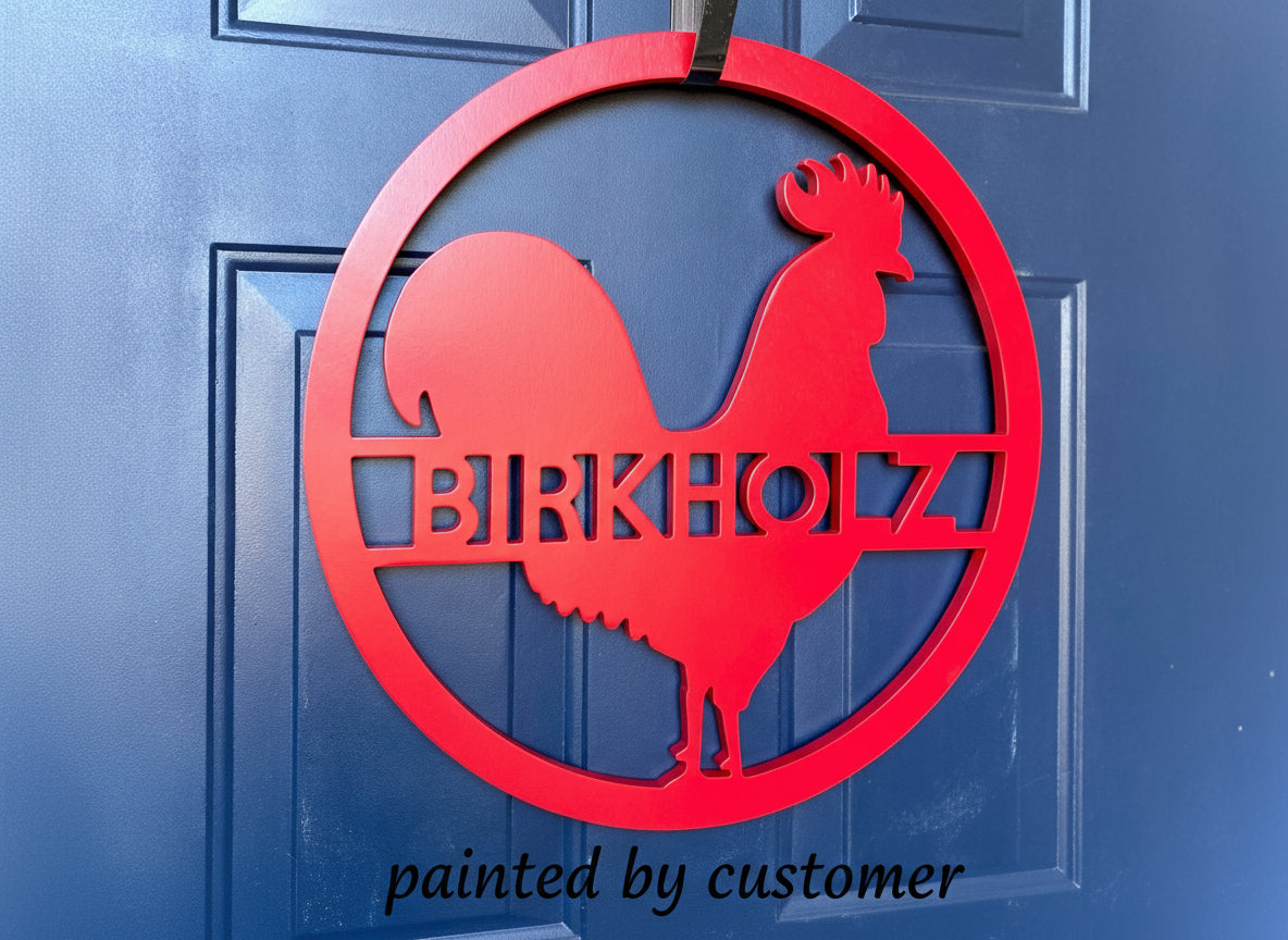 Rooster Wreath Sign, Country Farmhouse Decor, Rooster Front Door Hanger, Chicken Decor