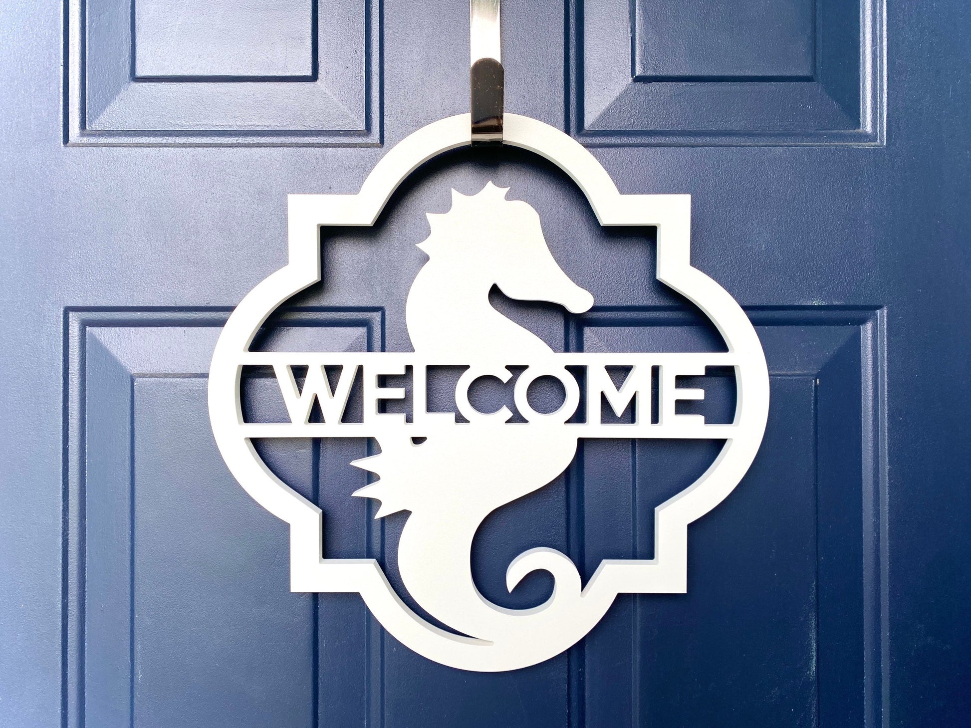 Seahorse Name Sign, Weatherproof Outdoor Coastal Beach House Sign, Summer Wreath for Front Door, Coastal Home Decor, Seahorse Nursery Decor