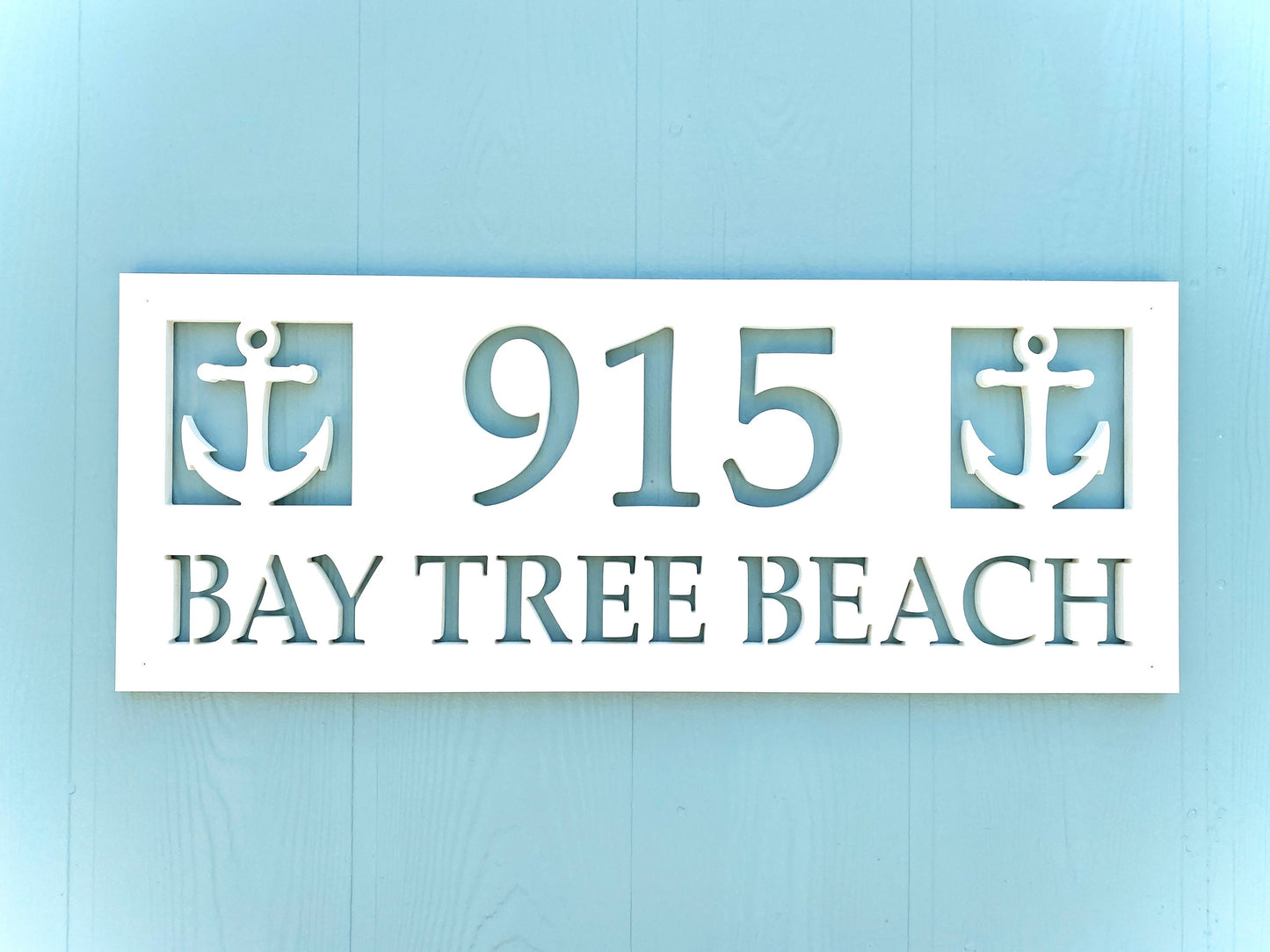 Full Street Name Address Plate with Anchors, Coastal Beach House Exterior Decor, Outdoor PVC Weatherproof House Numbers, Nautical Address Numbers Sign