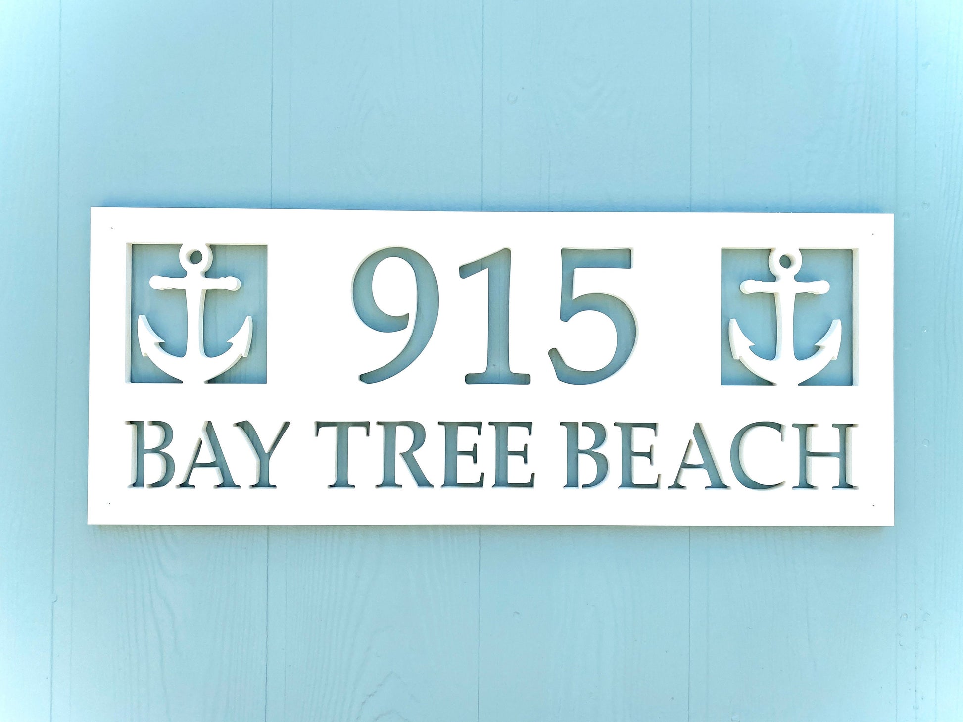 Full Street Name Address Plate with Anchors, Coastal Beach House Exterior Decor, Outdoor PVC Weatherproof House Numbers, Nautical Address Numbers Sign