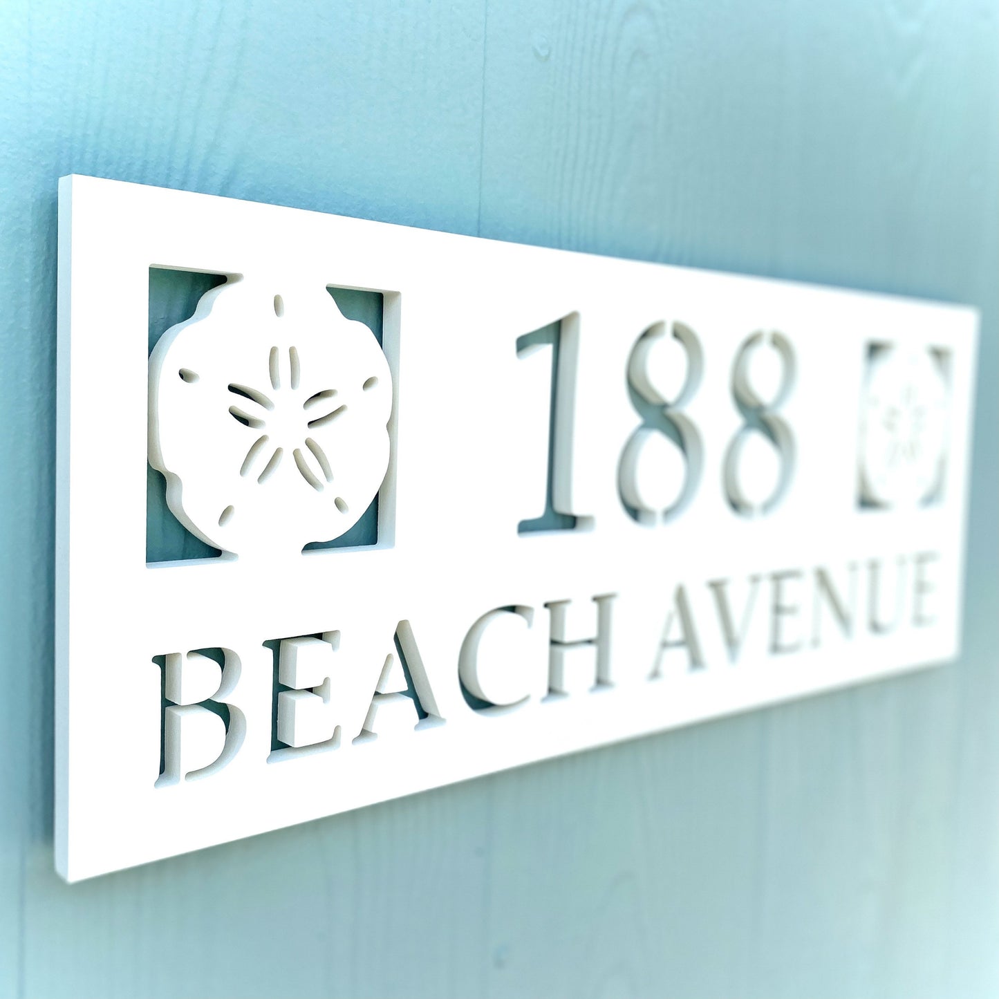 Full Street Address Plate with Sand Dollar, Coastal Beach House Address Plaque, Outdoor PVC Weatherproof House Numbers, Address Numbers Sign