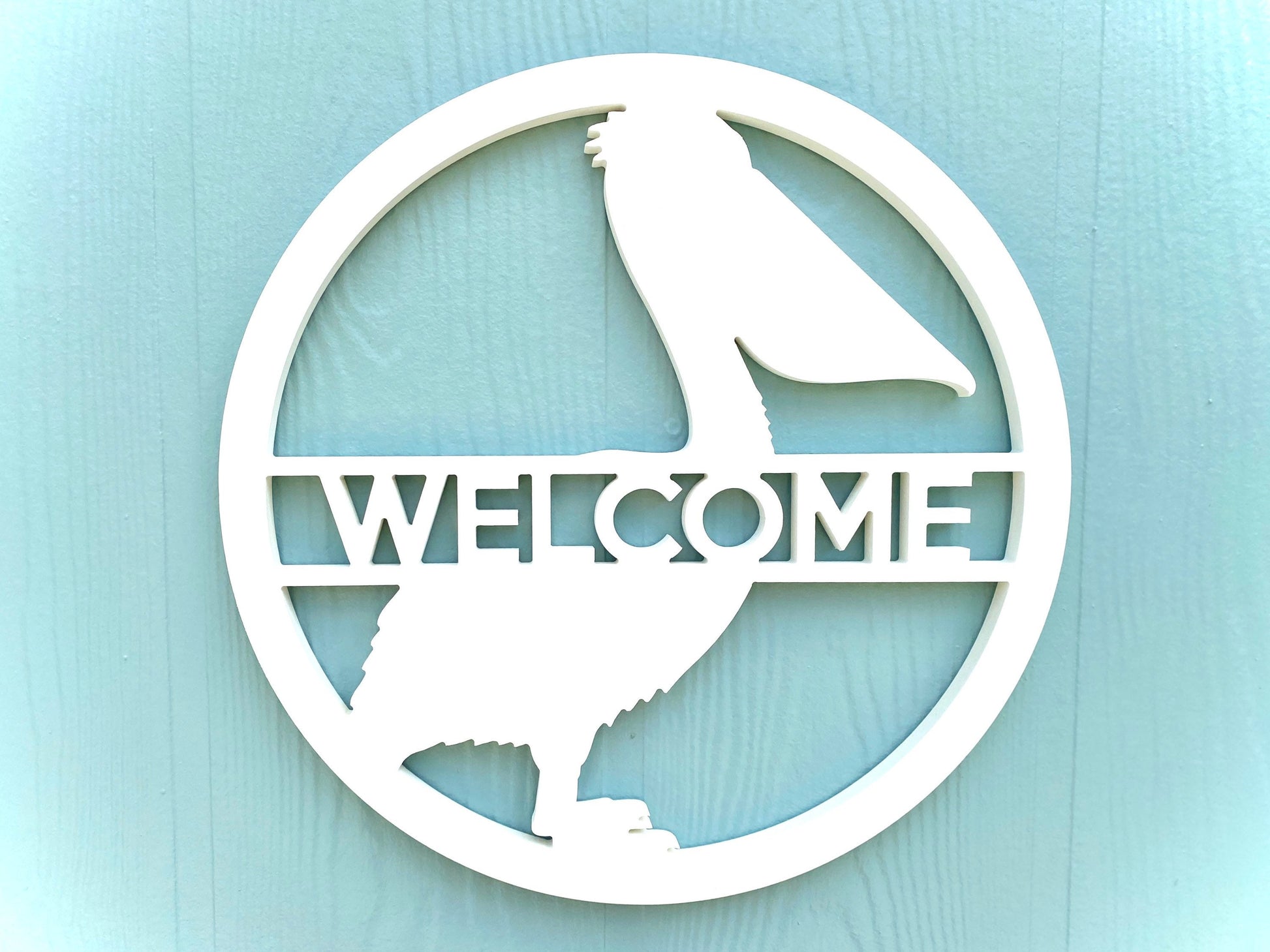 Weatherproof PVC Pelican Door Hanger, Personalized Exterior Home Decor, Coastal Beach House Outdoor Sign, Pelican Beach Bird
