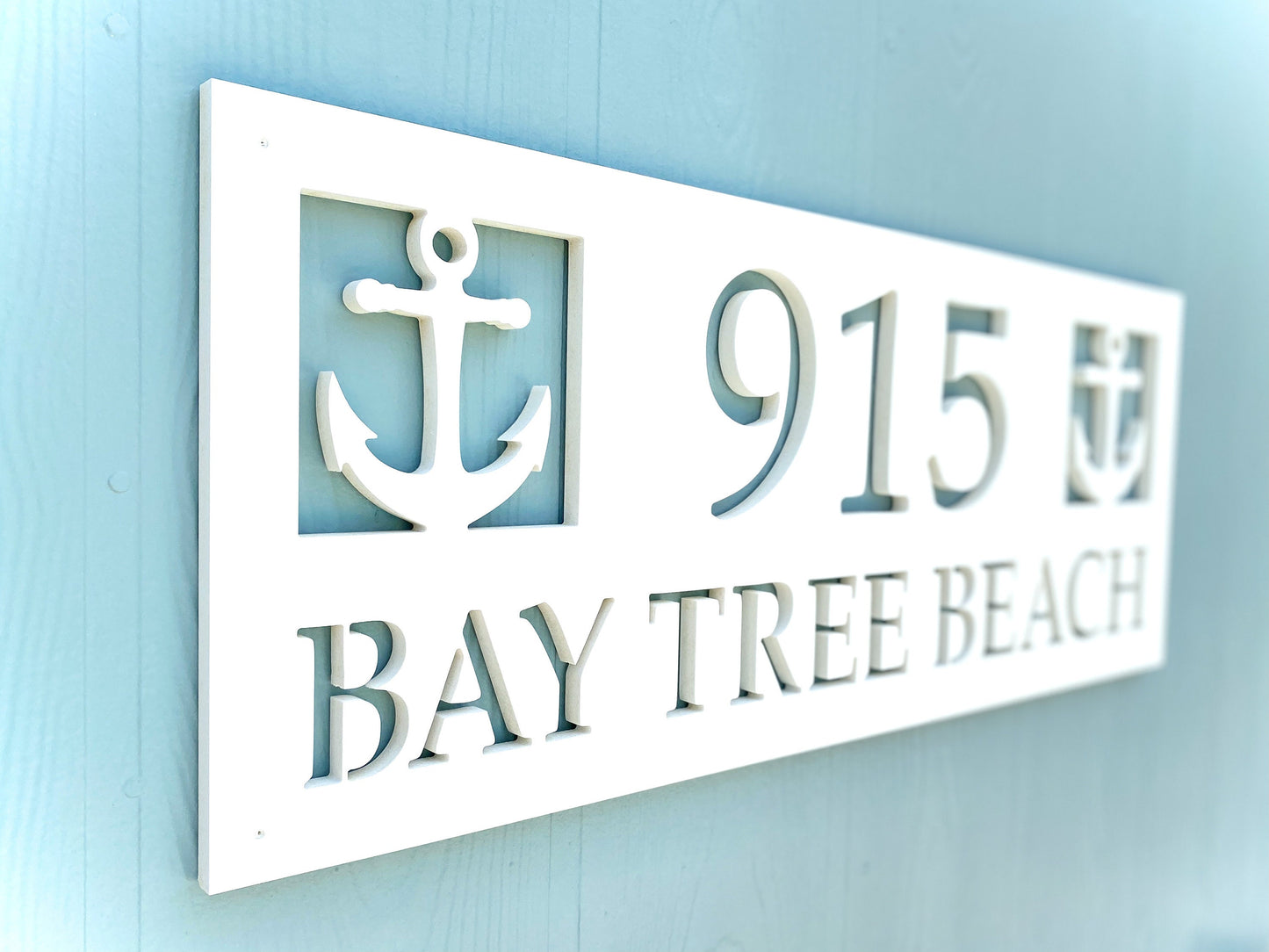 Full Street Address Plate with Anchors, Coastal Beach House Exterior Decor, Outdoor PVC Weatherproof House Numbers, Address Numbers Sign