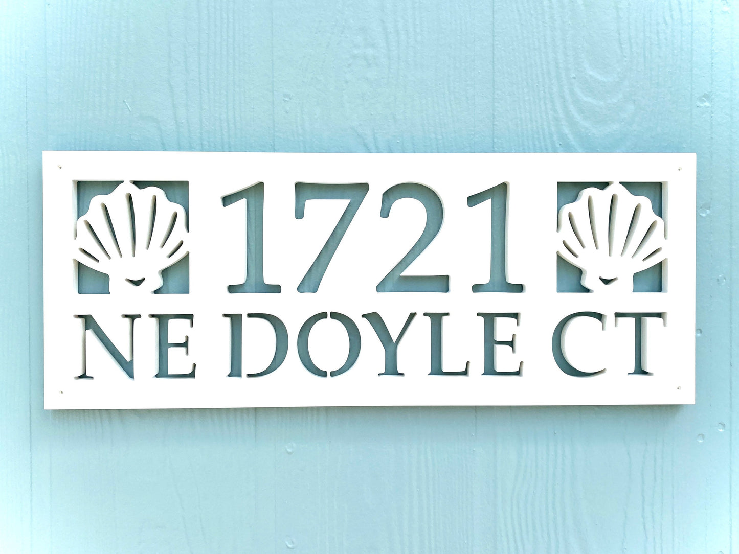 Street Name Address Plate with Seashell, Coastal Beach House Address Plaque, Outdoor PVC Weatherproof House Numbers, Address Numbers Sign