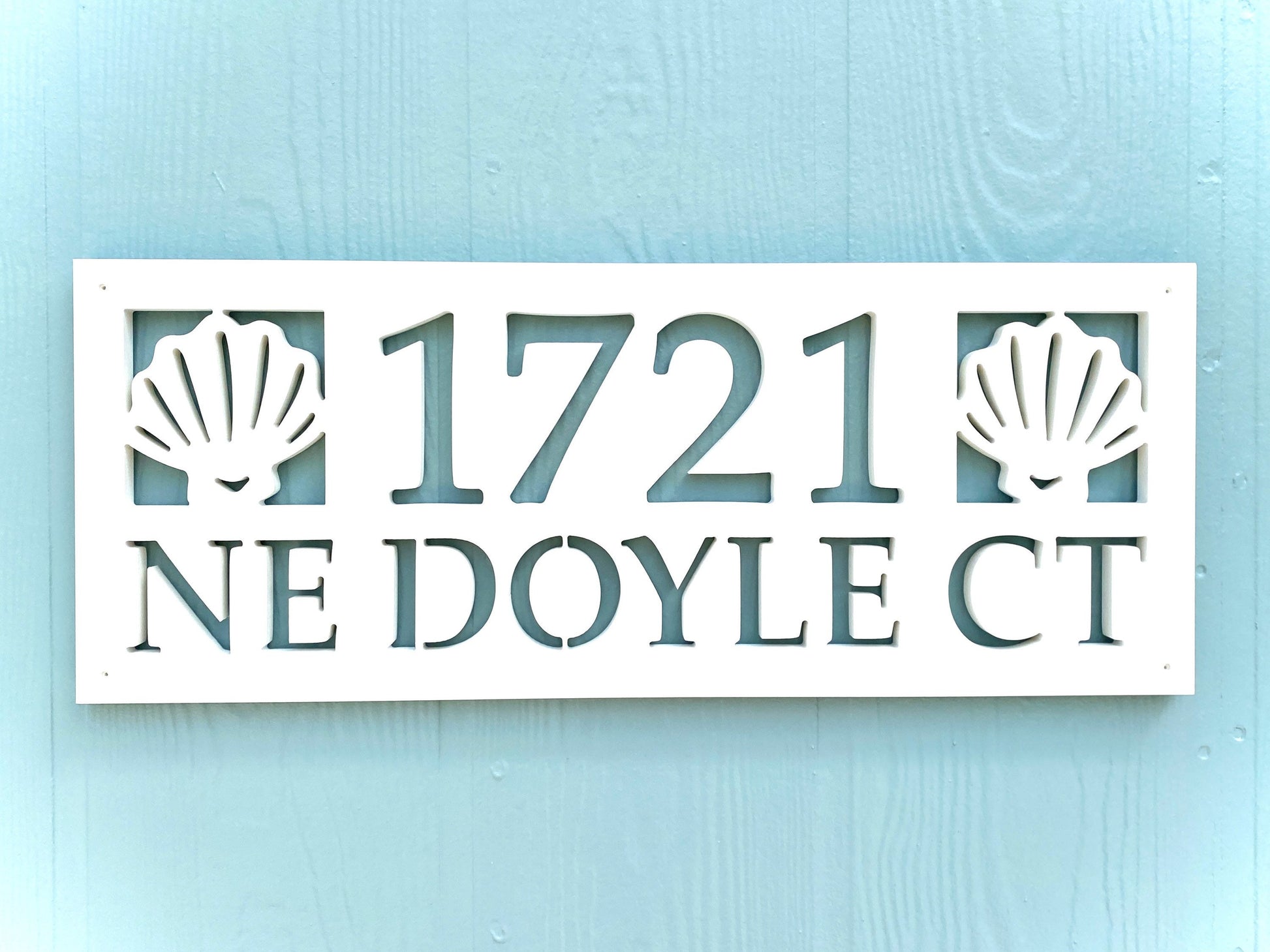 Street Name Address Plate with Seashell, Coastal Beach House Address Plaque, Outdoor PVC Weatherproof House Numbers, Address Numbers Sign