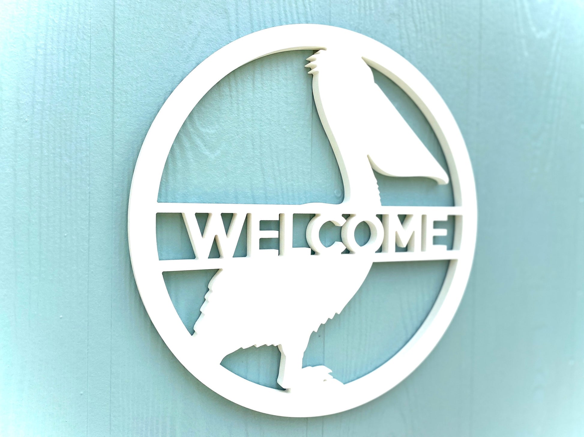 Weatherproof PVC Pelican Door Hanger, Personalized Exterior Home Decor, Coastal Beach House Outdoor Sign, Pelican Beach Bird