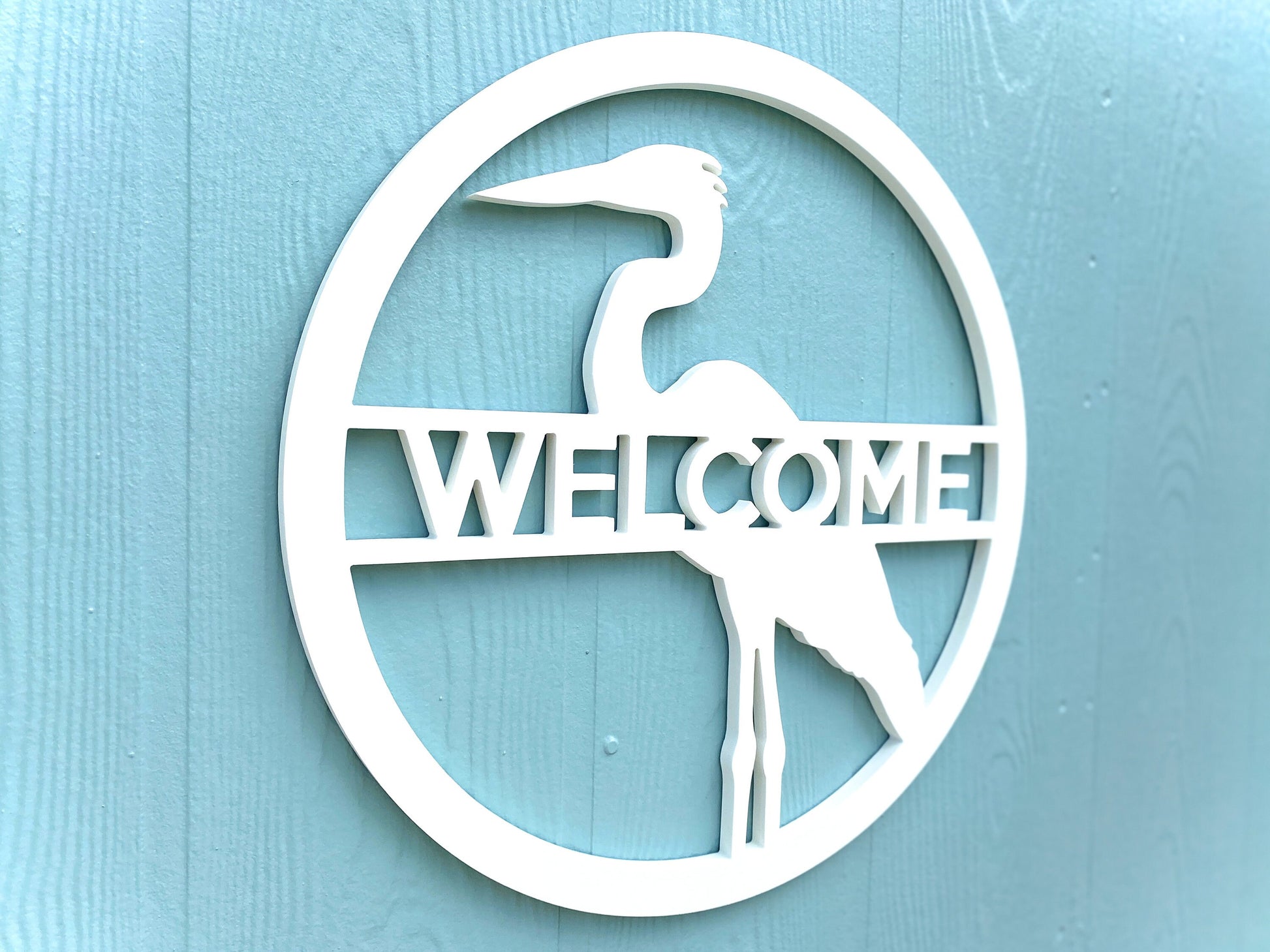 Weatherproof PVC Heron Front Door Hanger, Coastal Beach House Decor, Lake House Sign, River Life Home Decor, Blue Heron Welcome Sign