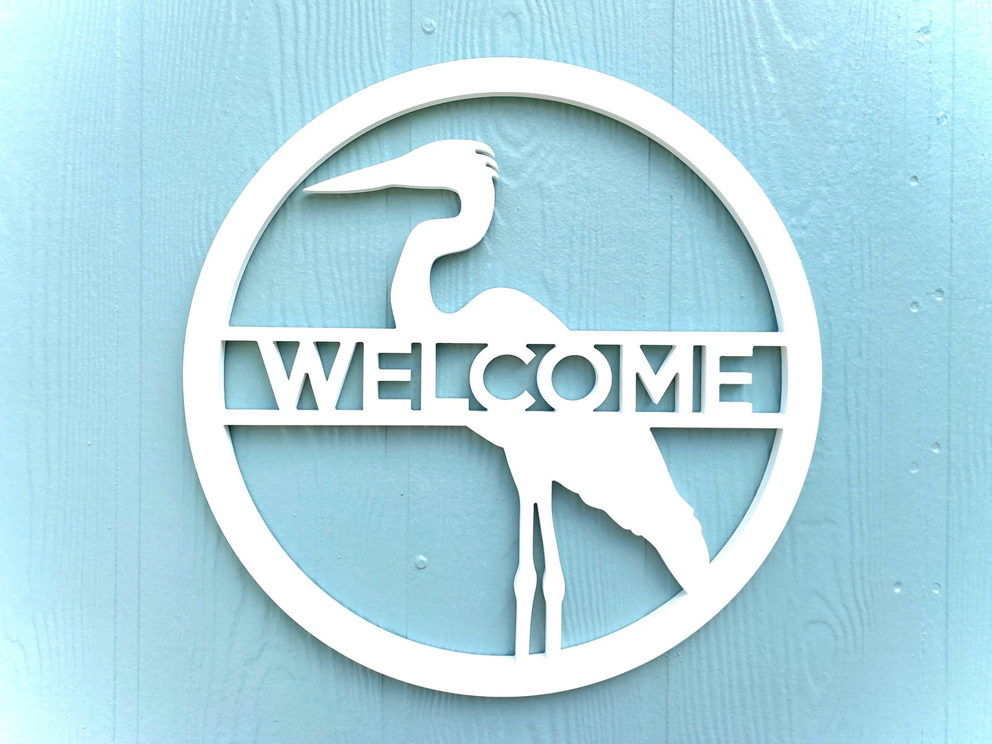 Weatherproof PVC Heron Front Door Hanger, Coastal Beach House Decor, Lake House Sign, River Life Home Decor, Blue Heron Welcome Sign