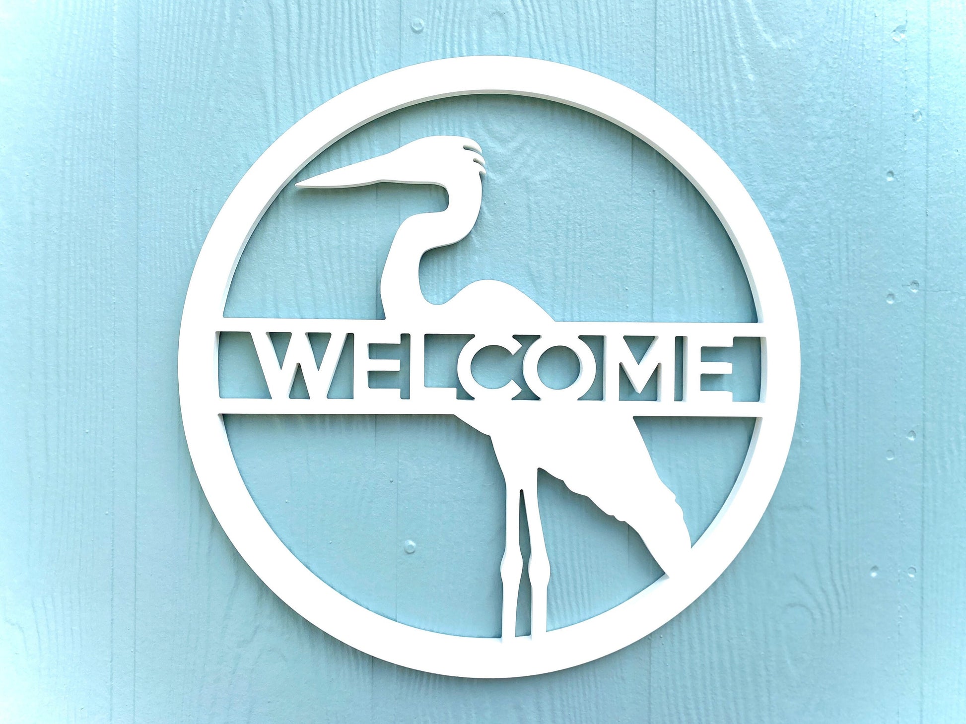 Weatherproof PVC Heron Front Door Hanger, Coastal Beach House Decor, Lake House Sign, River Life Home Decor, Blue Heron Welcome Sign