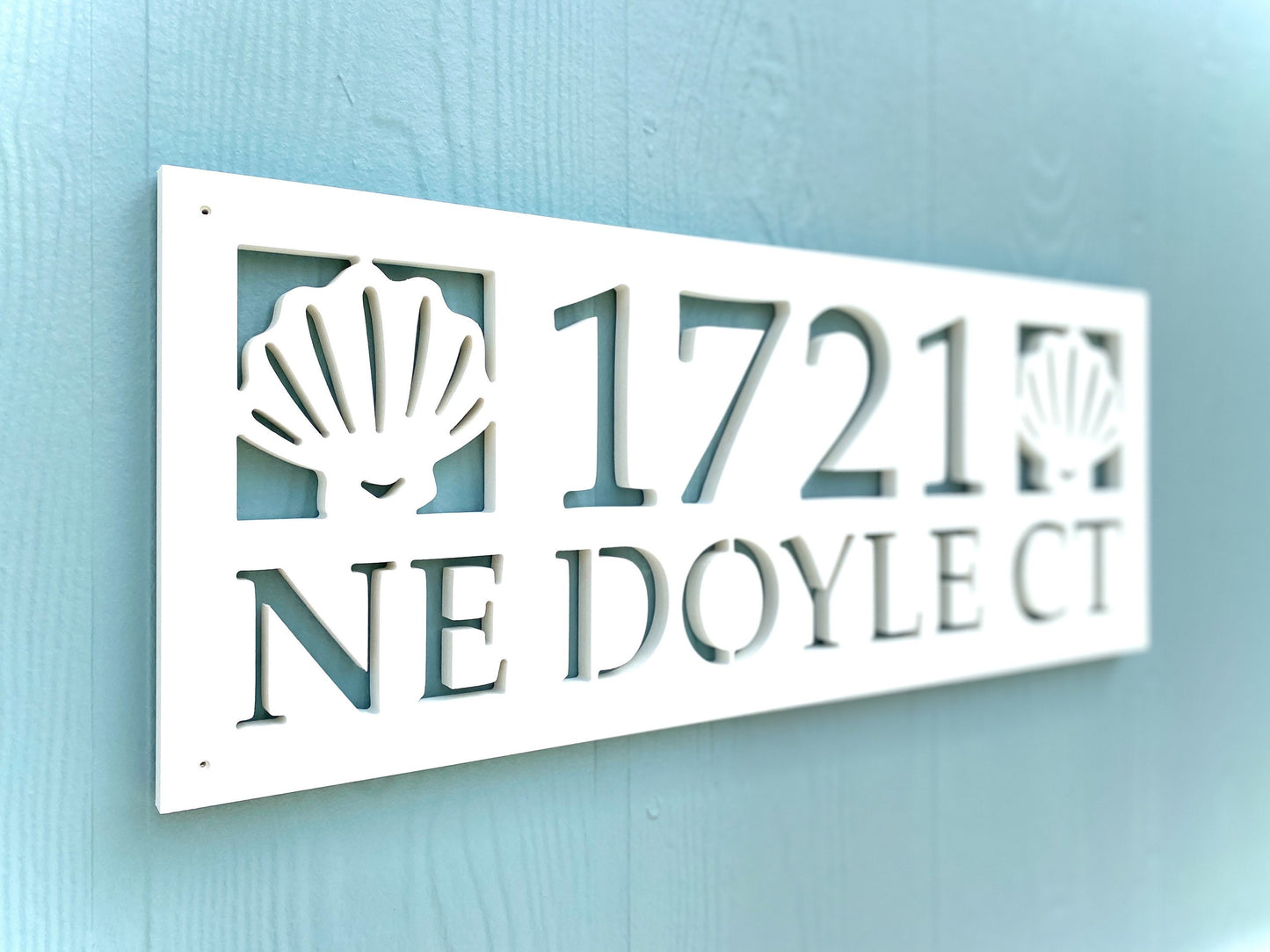 Full Street Address Plate with Seashell, Coastal Beach House Address Plaque, Outdoor PVC Weatherproof House Numbers, Address Numbers Sign