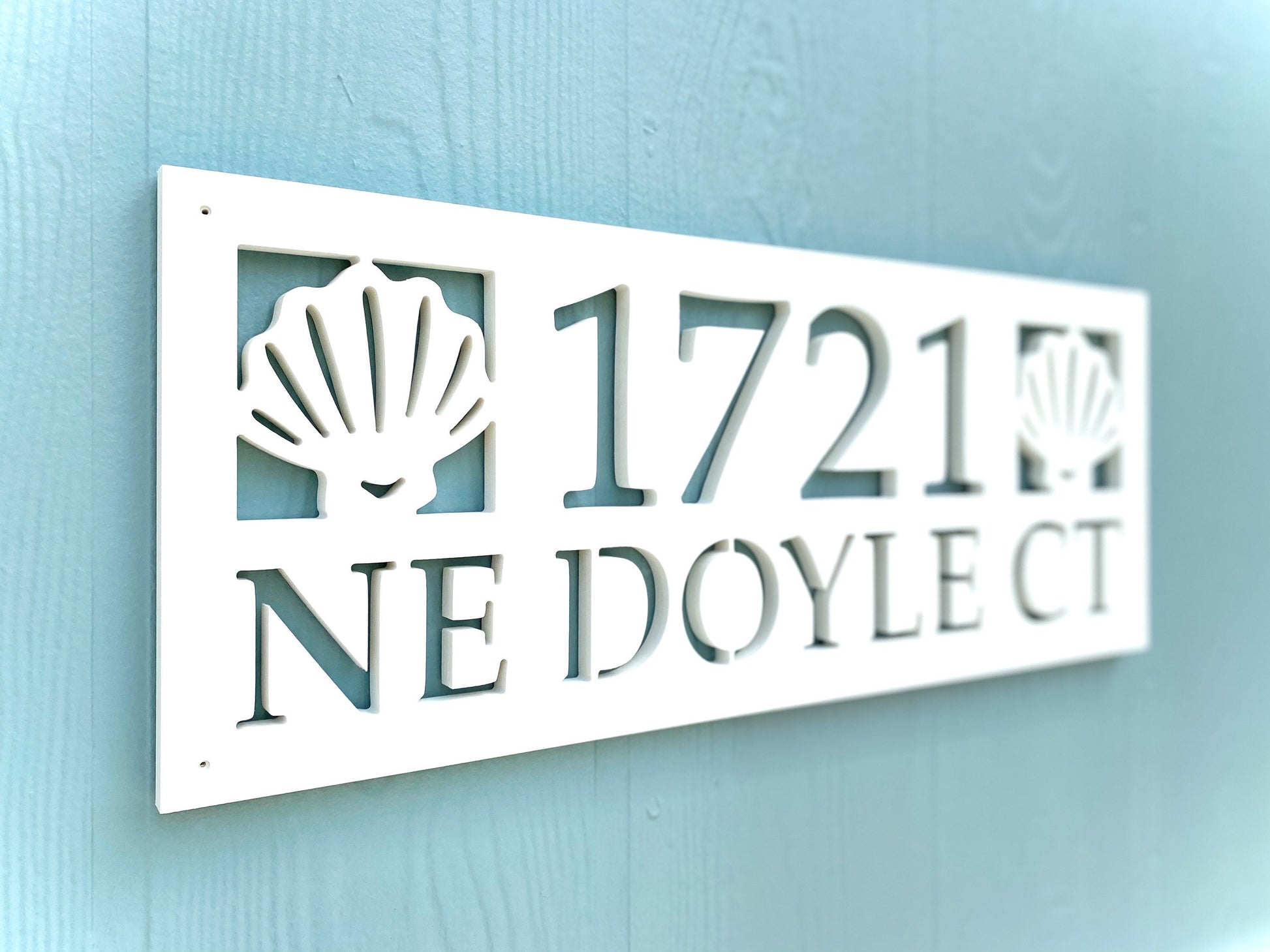 Full Street Address Plate with Seashell, Coastal Beach House Address Plaque, Outdoor PVC Weatherproof House Numbers, Address Numbers Sign