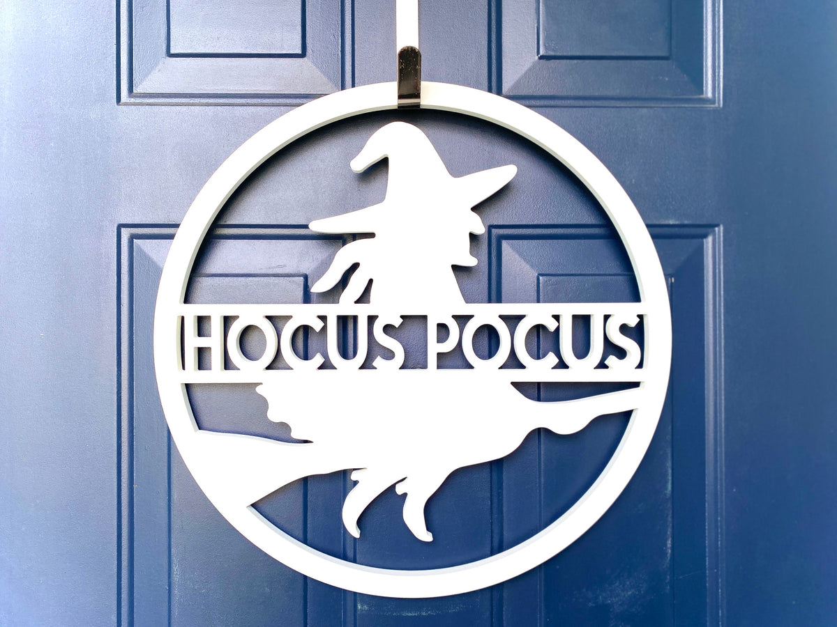 Personalized Halloween Door Hanger: Witch on Broom, Weatherproof PVC