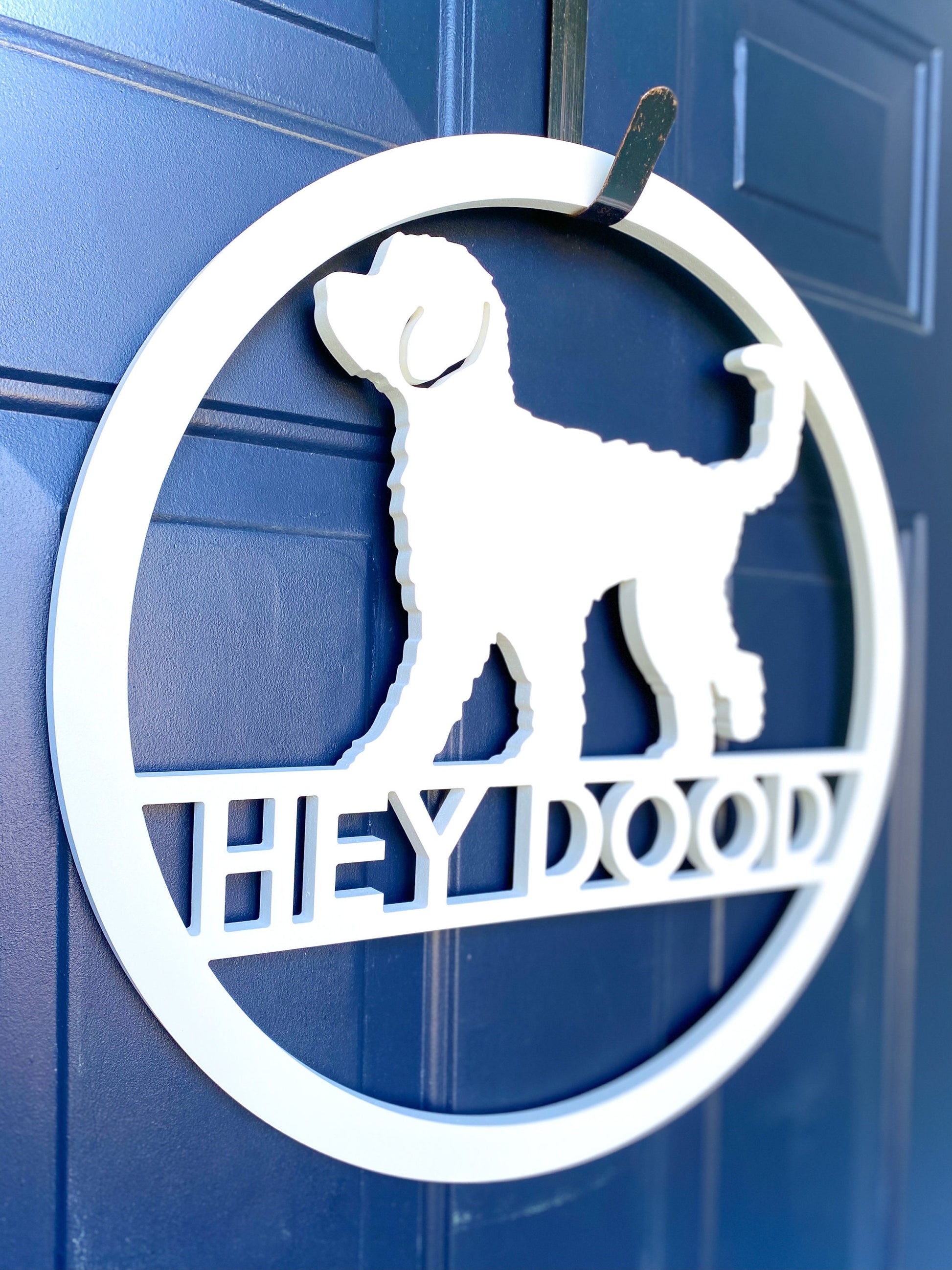 Hey Dood Dog Door Hanger, Weatherproof Doodle Dog Decor, Goldendoodle Outdoor Welcome Sign, Gift For Dog Lover, Dog Wreath For Front Door
