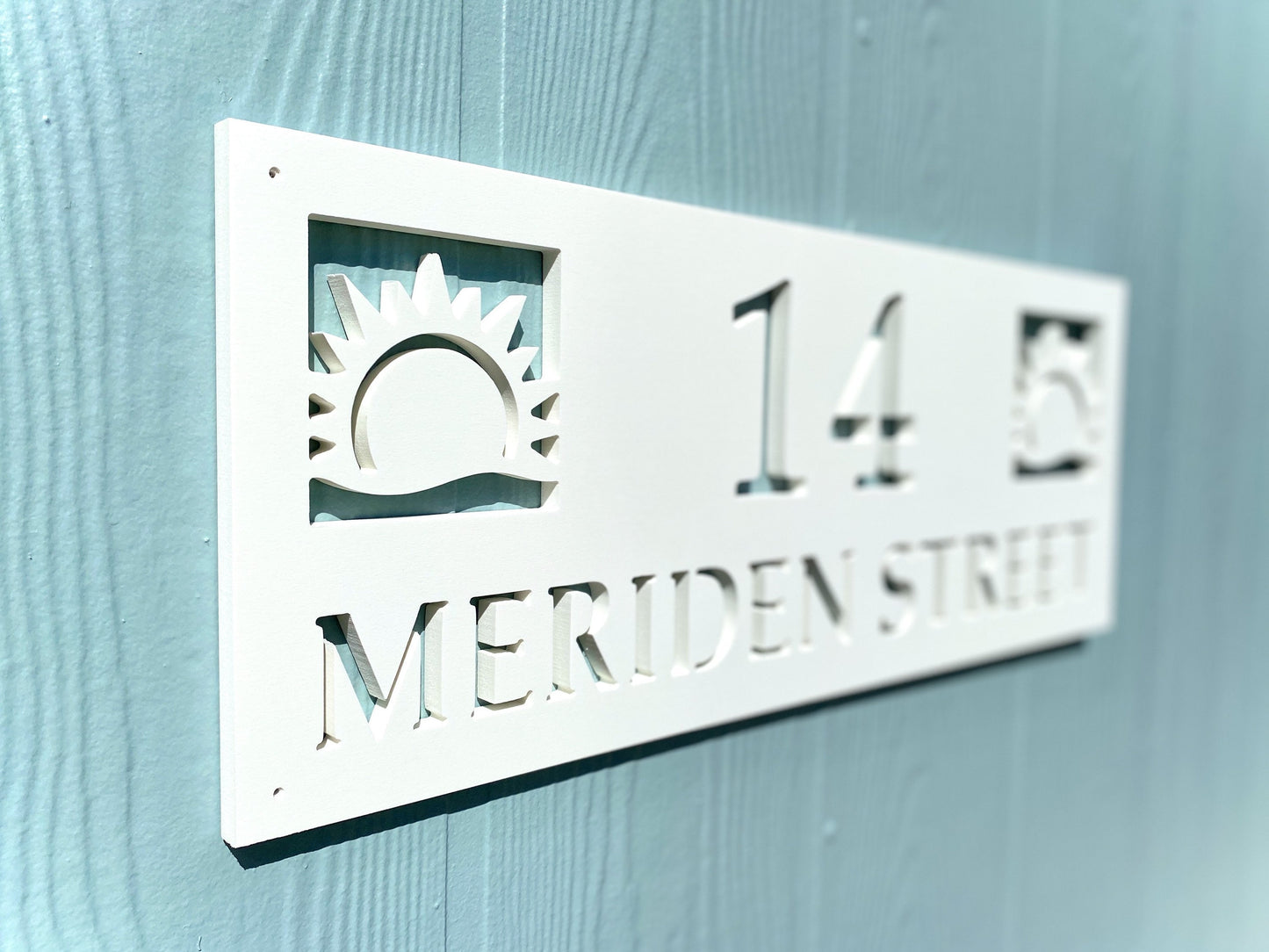 Full Street Address Plate with Sunrise, Coastal Beach House Address Plaque, Outdoor PVC Weatherproof House Numbers, Sun Address Numbers Sign