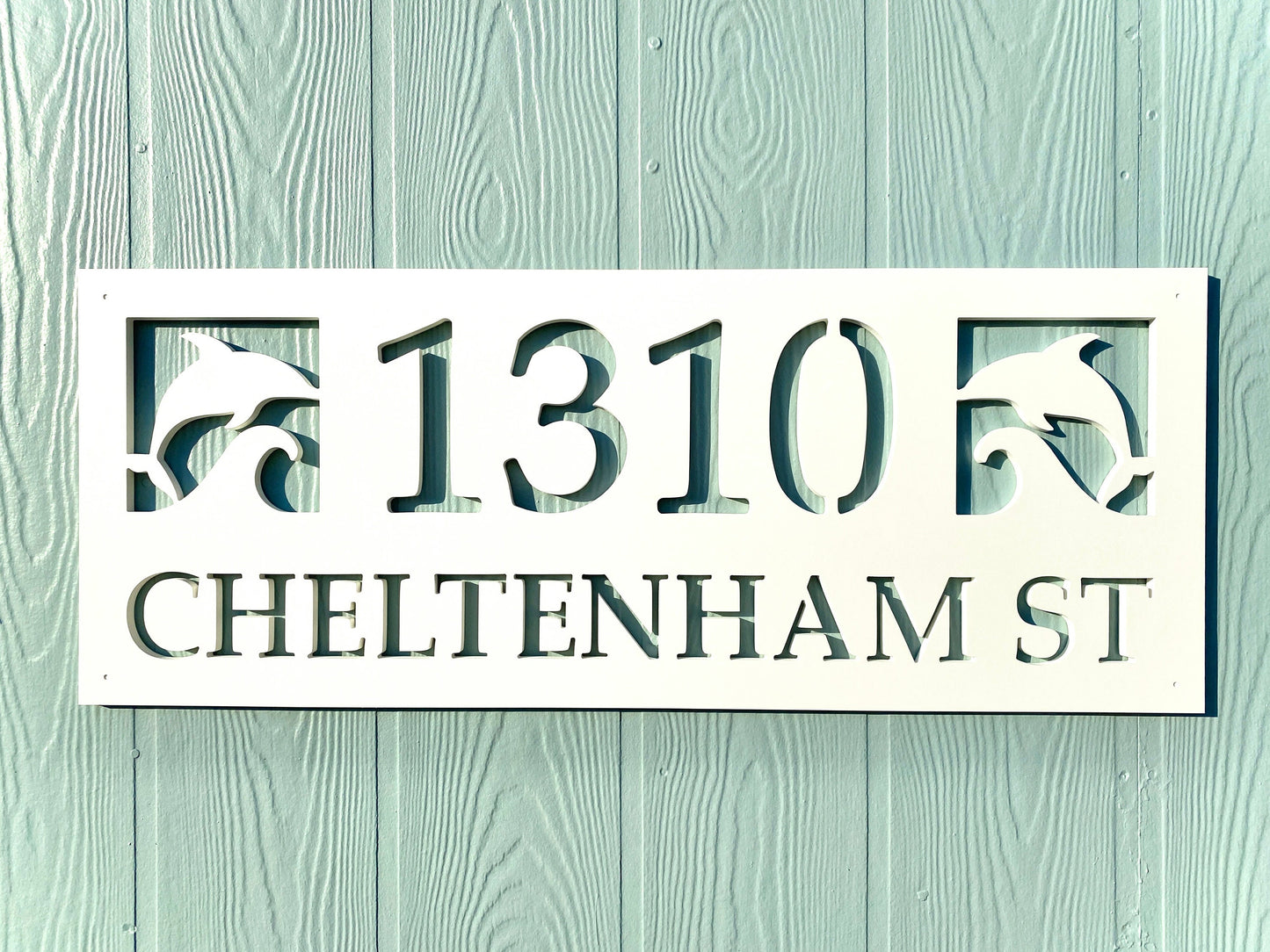 Full Street Address Plate with Dolphins, Coastal Beach House Address Plaque, Outdoor PVC Weatherproof House Numbers, Nautical Address Numbers Sign