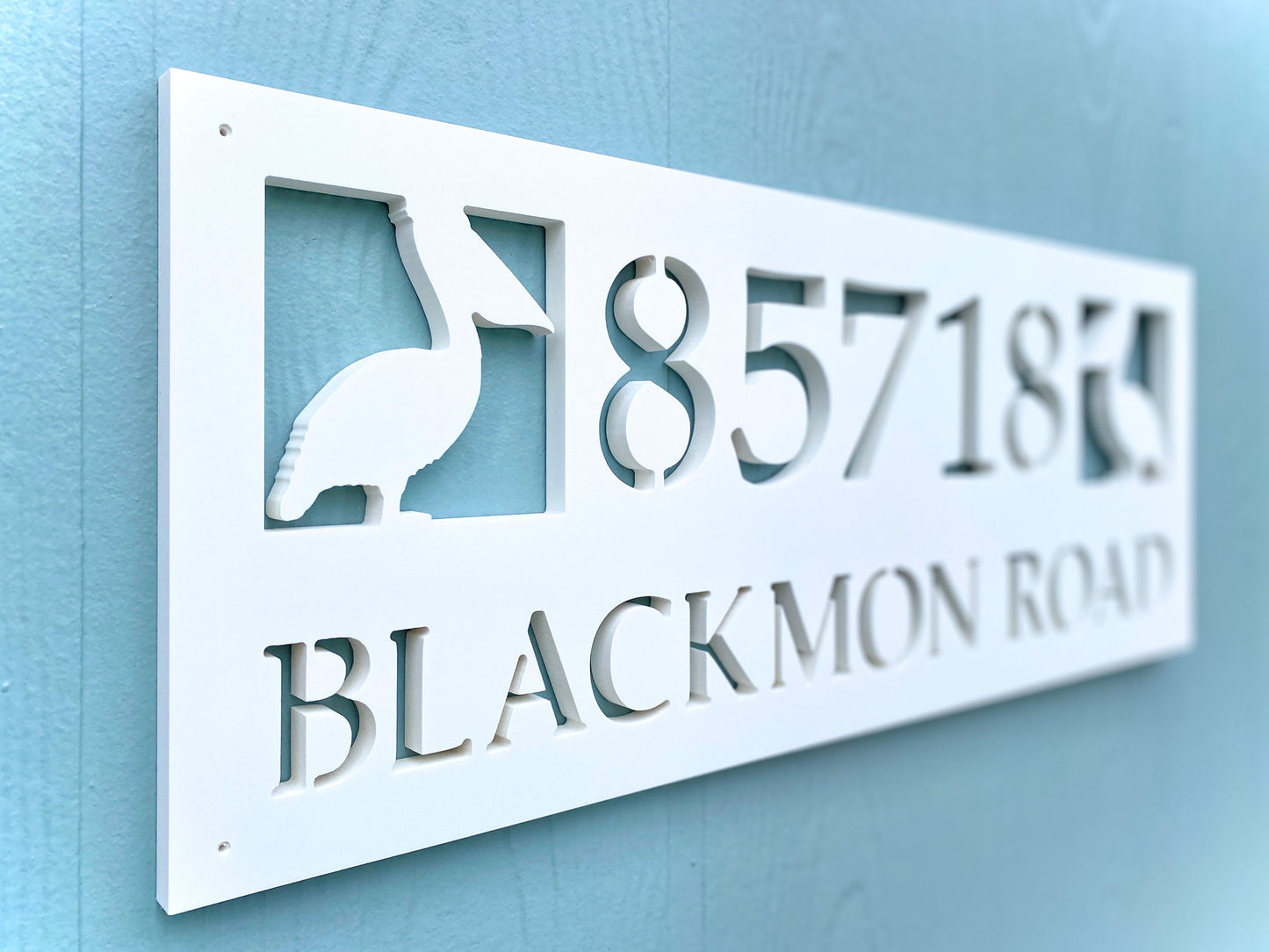 Full Street Address Plate with Pelicans, Coastal Beach House Address Plaque, Outdoor PVC Weatherproof House Numbers, Address Numbers Sign