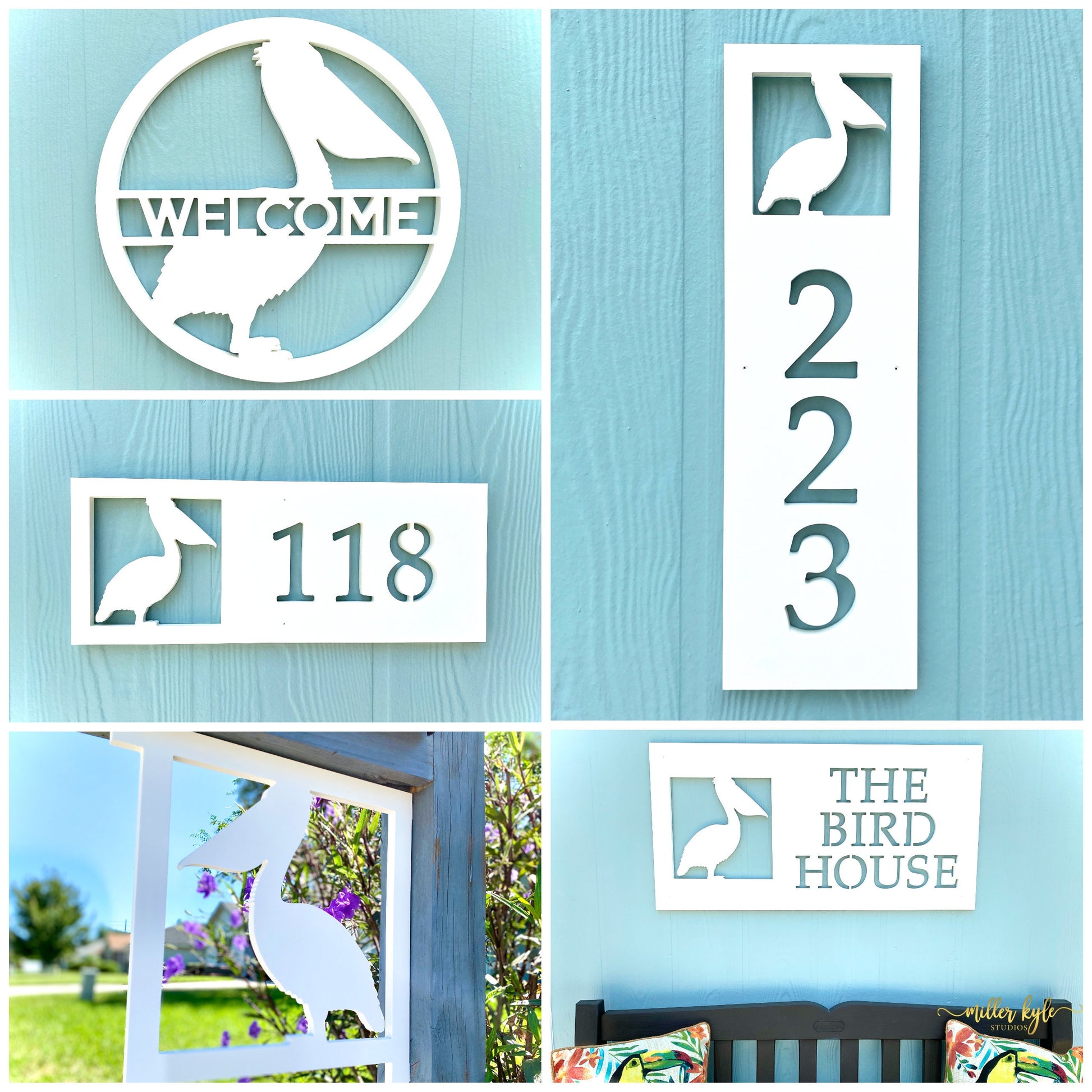 Weatherproof PVC Pelican Door Hanger, Personalized Exterior Home Decor, Coastal Beach House Outdoor Sign, Pelican Beach Bird