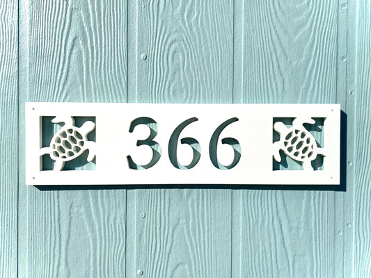 Sea Turtle Address for Beach House, Narrow Horizontal Address Sign, Coastal Home Exterior Decor, Outdoor PVC Weatherproof House Numbers