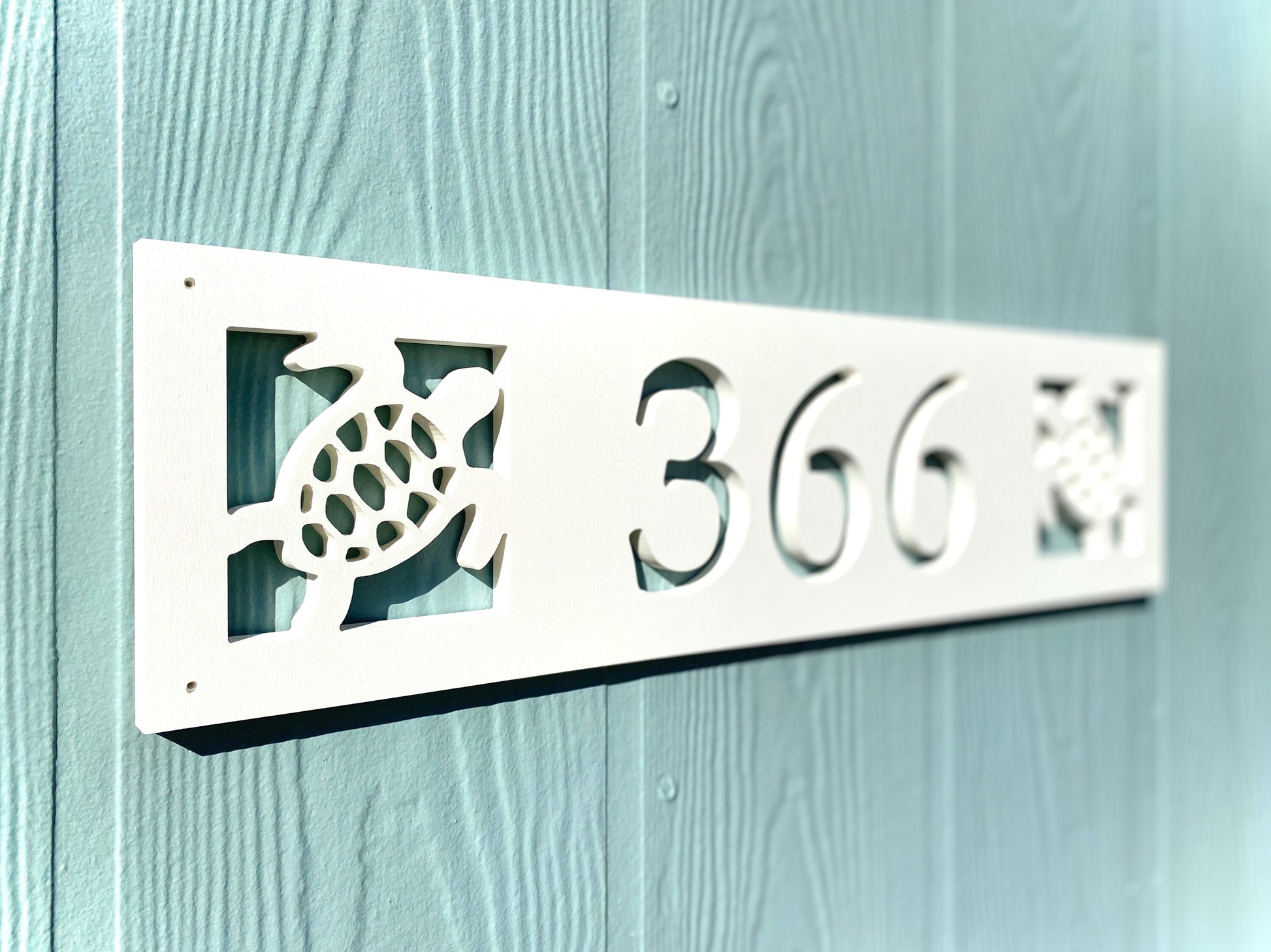 Sea Turtle Address for Beach House, Narrow Horizontal Address Sign, Coastal Home Exterior Decor, Outdoor PVC Weatherproof House Numbers