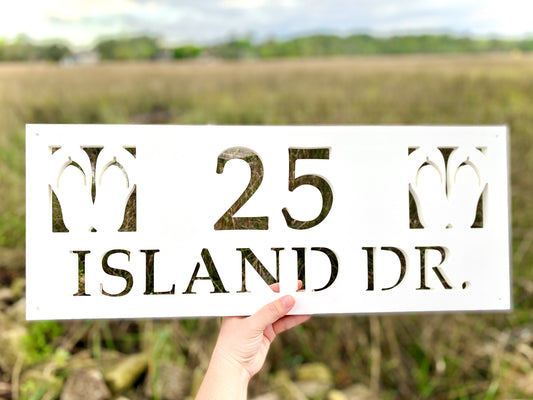 Full Street Name Address Plate with Flip Flops Beach Sandals, Coastal Beach House Address Sign, Outdoor PVC Weatherproof House Numbers, Lake House Address Plaque