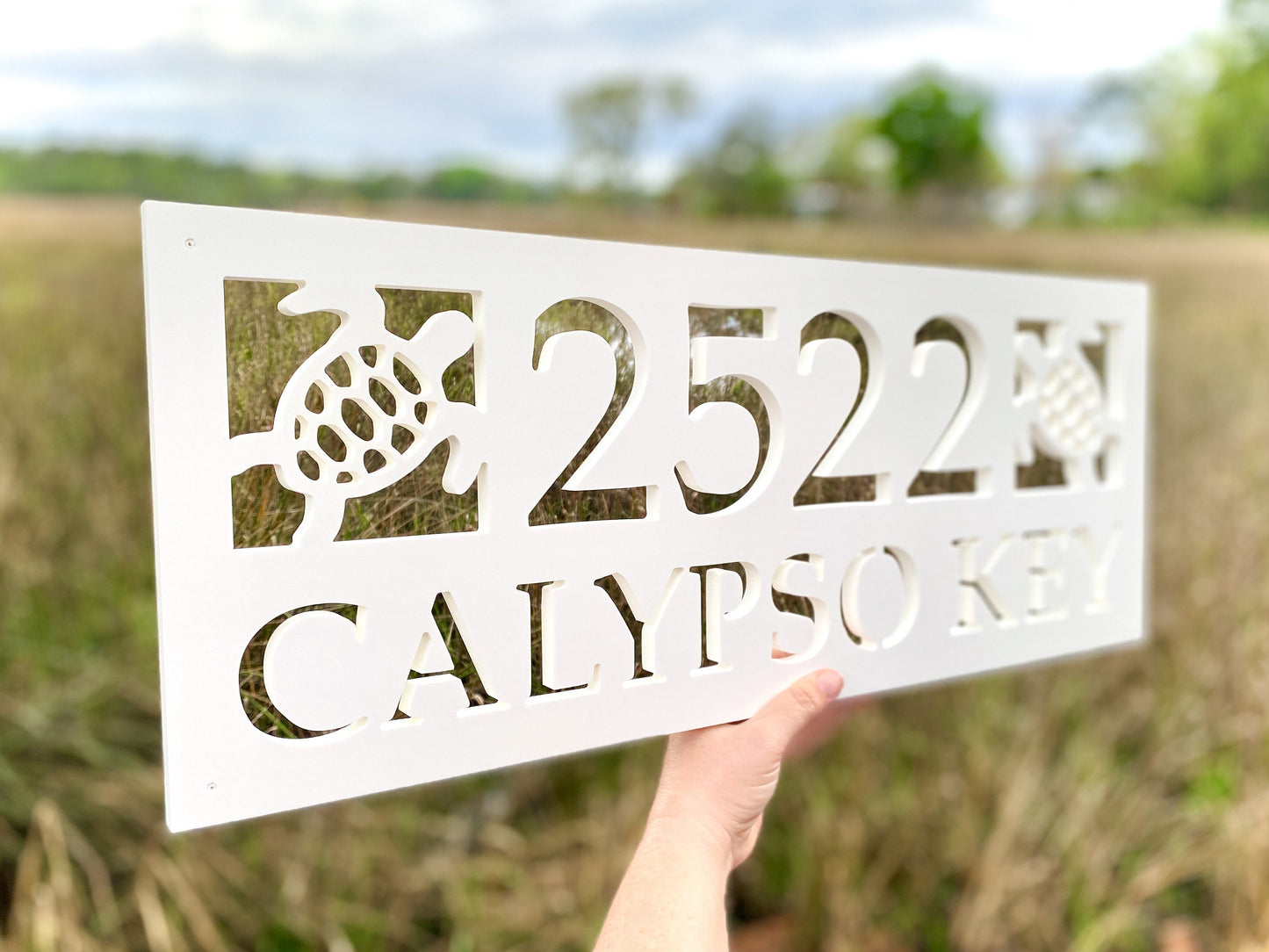 Full Street Address Plate with Sea Turtles, Coastal Beach House Address Plaque, Outdoor PVC Weatherproof House Numbers, Address Numbers Sign