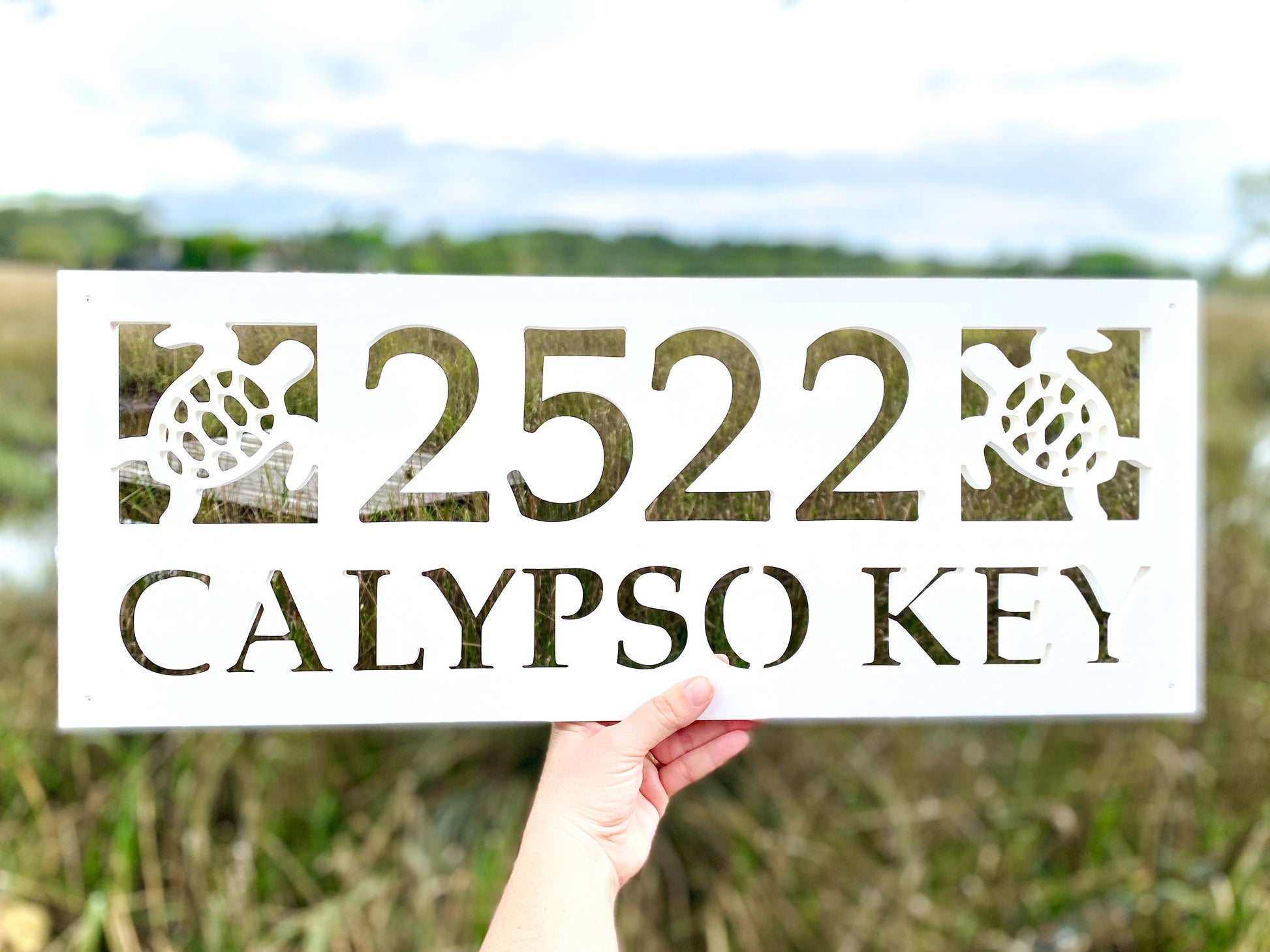 Full Street Address Plate with Sea Turtles, Coastal Beach House Address Plaque, Outdoor PVC Weatherproof House Numbers, Address Numbers Sign