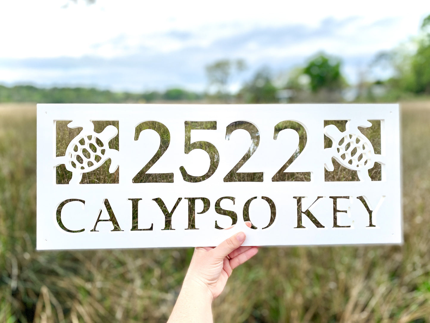 Full Street Address Plate with Sea Turtles, Coastal Beach House Address Plaque, Outdoor PVC Weatherproof House Numbers, Address Numbers Sign