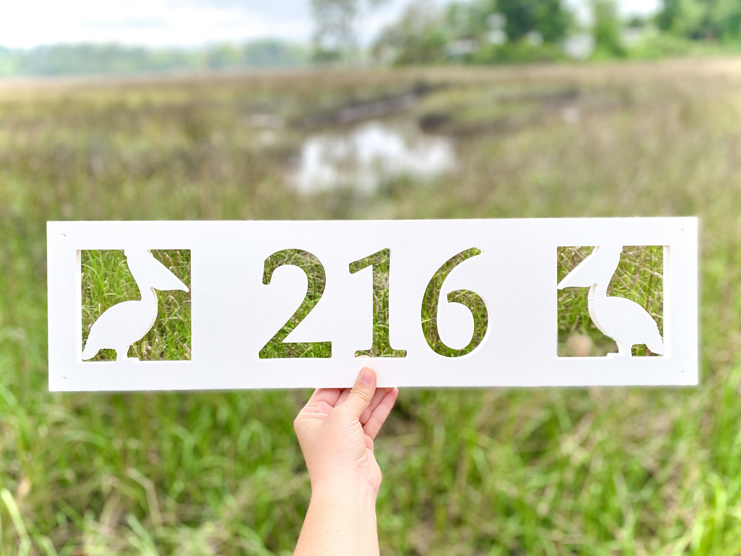 Pelican Address for Beach House, Narrow Horizontal Nautical Address Sign, Coastal Home Exterior Decor, Outdoor PVC Weatherproof House Numbers