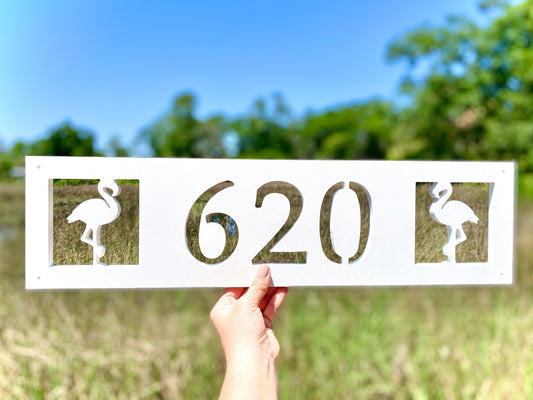 Flamingo Address for Beach House, Narrow Horizontal Address Sign, Coastal Home Exterior Decor, Outdoor PVC Weatherproof House Numbers