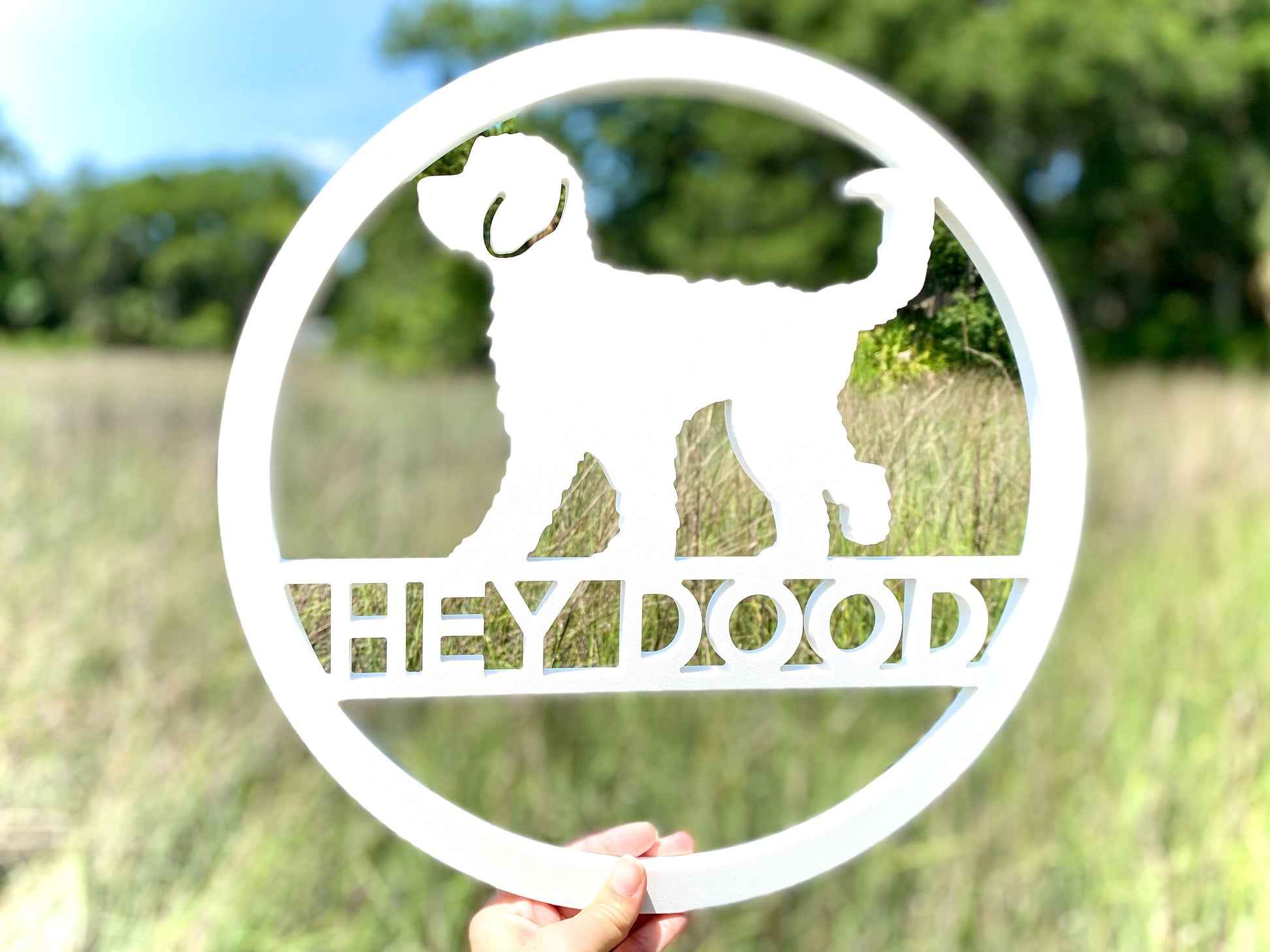 Hey Dood Dog Door Hanger, Weatherproof Doodle Dog Decor, Goldendoodle Outdoor Welcome Sign, Gift For Dog Lover, Dog Wreath For Front Door
