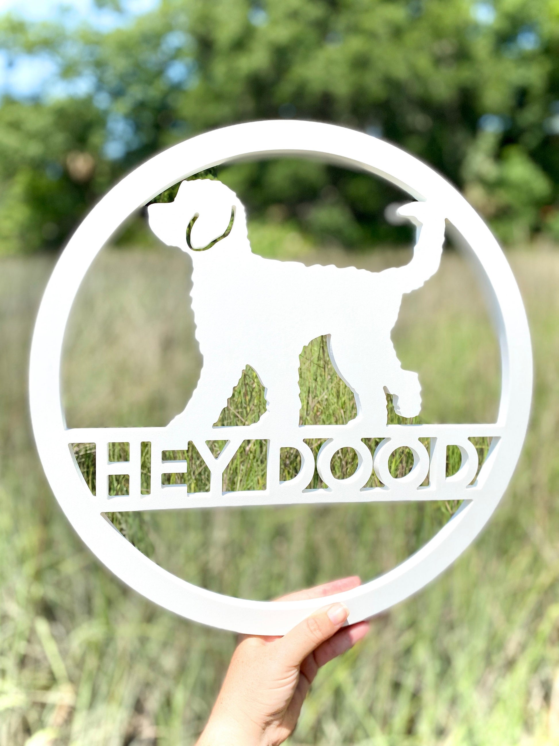 Hey Dood Dog Door Hanger, Weatherproof Doodle Dog Decor, Goldendoodle Outdoor Welcome Sign, Gift For Dog Lover, Dog Wreath For Front Door