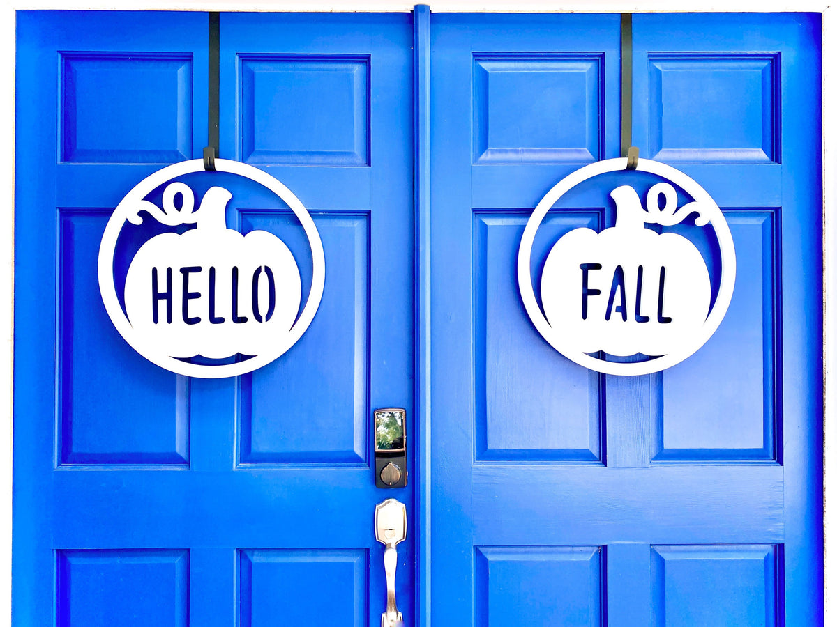 Hello Fall Pumpkin Door Hangers - Double Door Autumn Decor